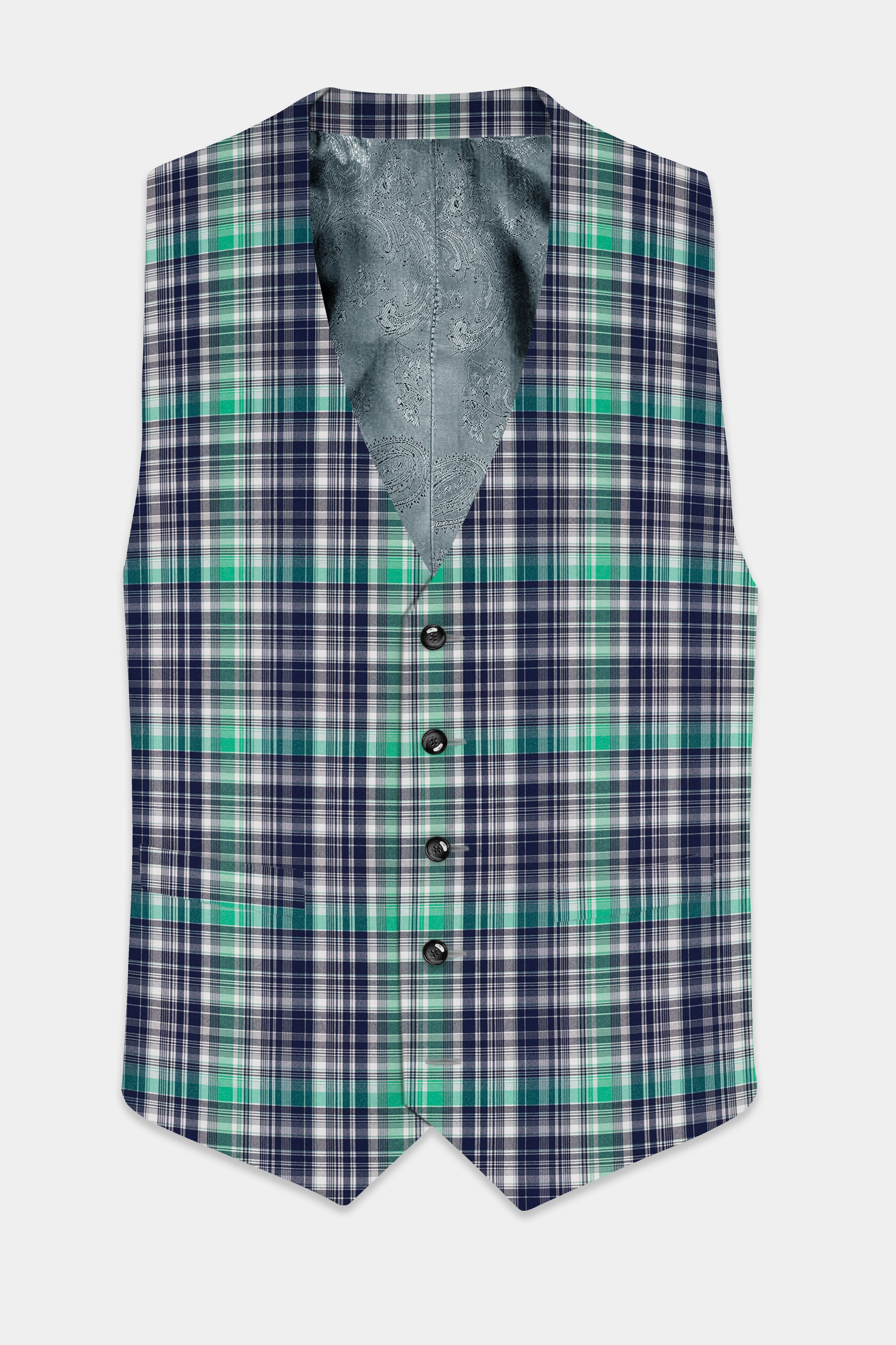 Lochinvar Green And Royal Blue Printed Cotton Waistcoat