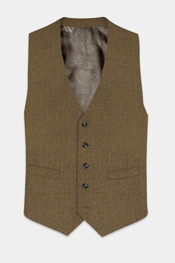 Bronze herringbone Plaid Tweed Waistcoat