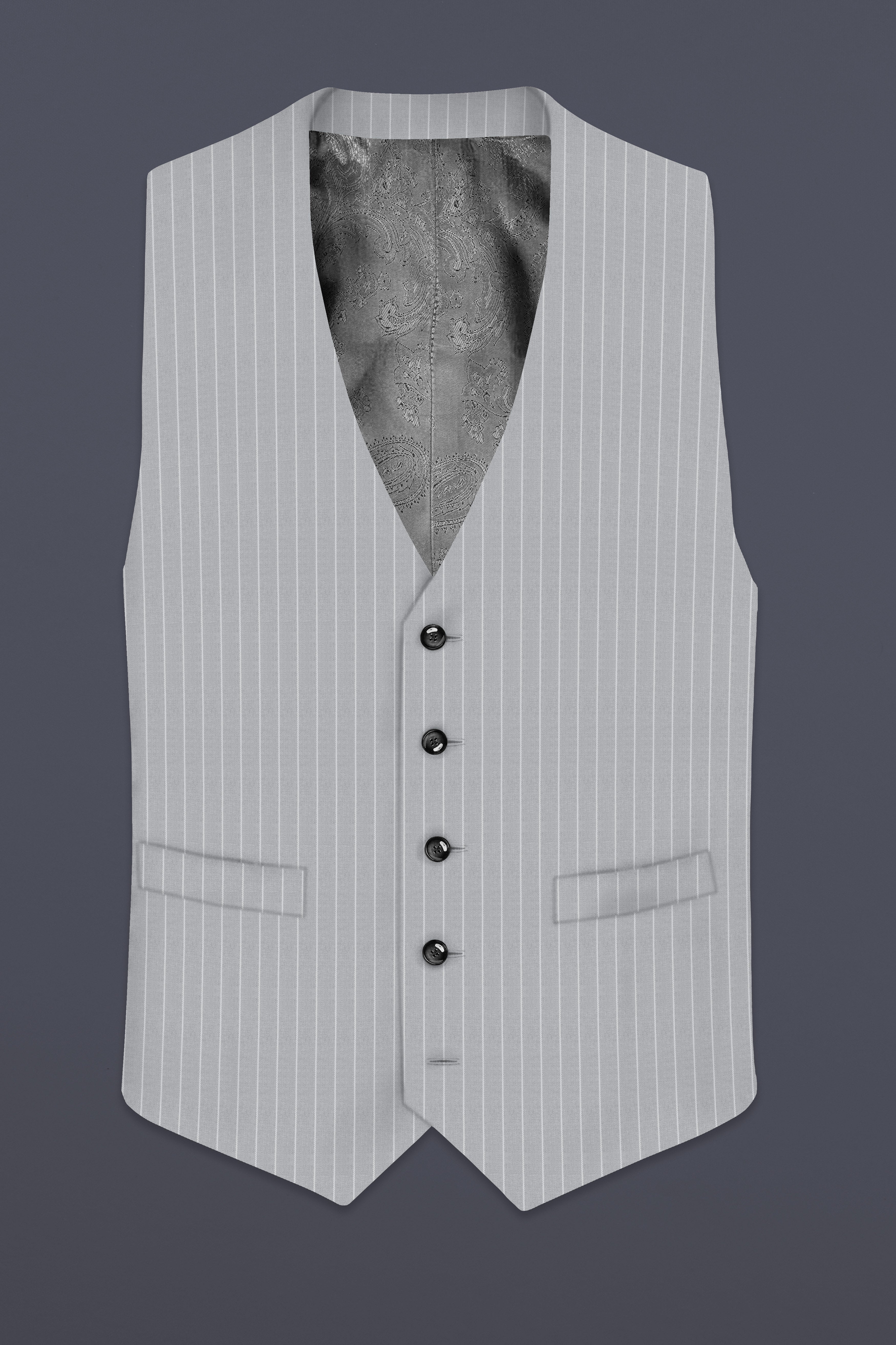 Mercury Gray Stripes Wool Rich Waistcoat