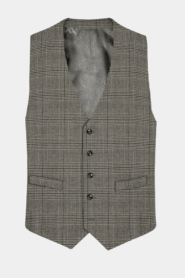 Spicy Brown Plaid Tweed Waistcoat