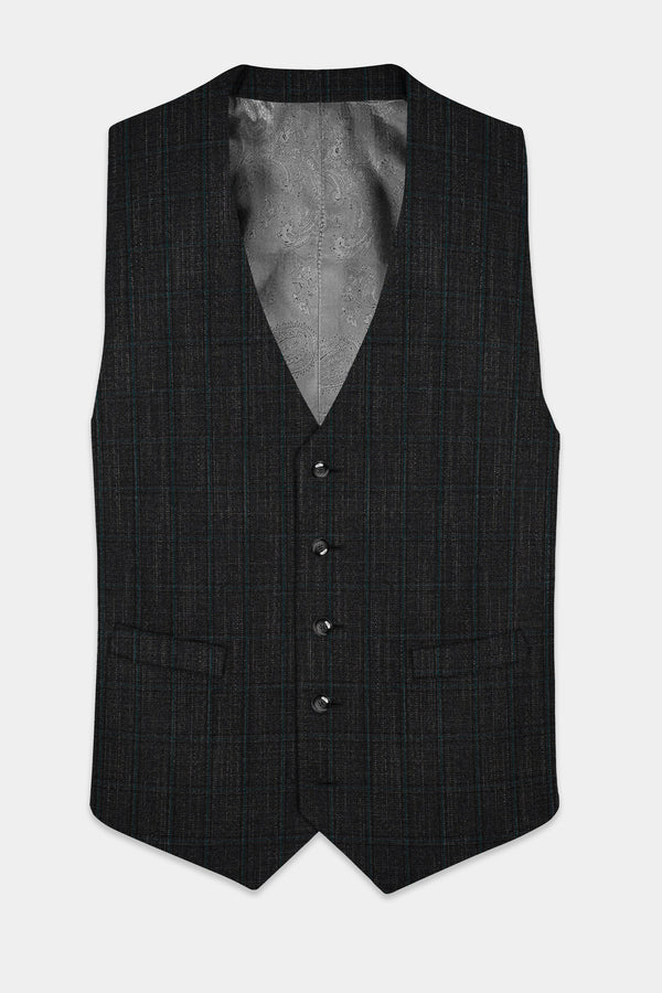 Charcoal Gray Plaid Wool Rich Waistcoat