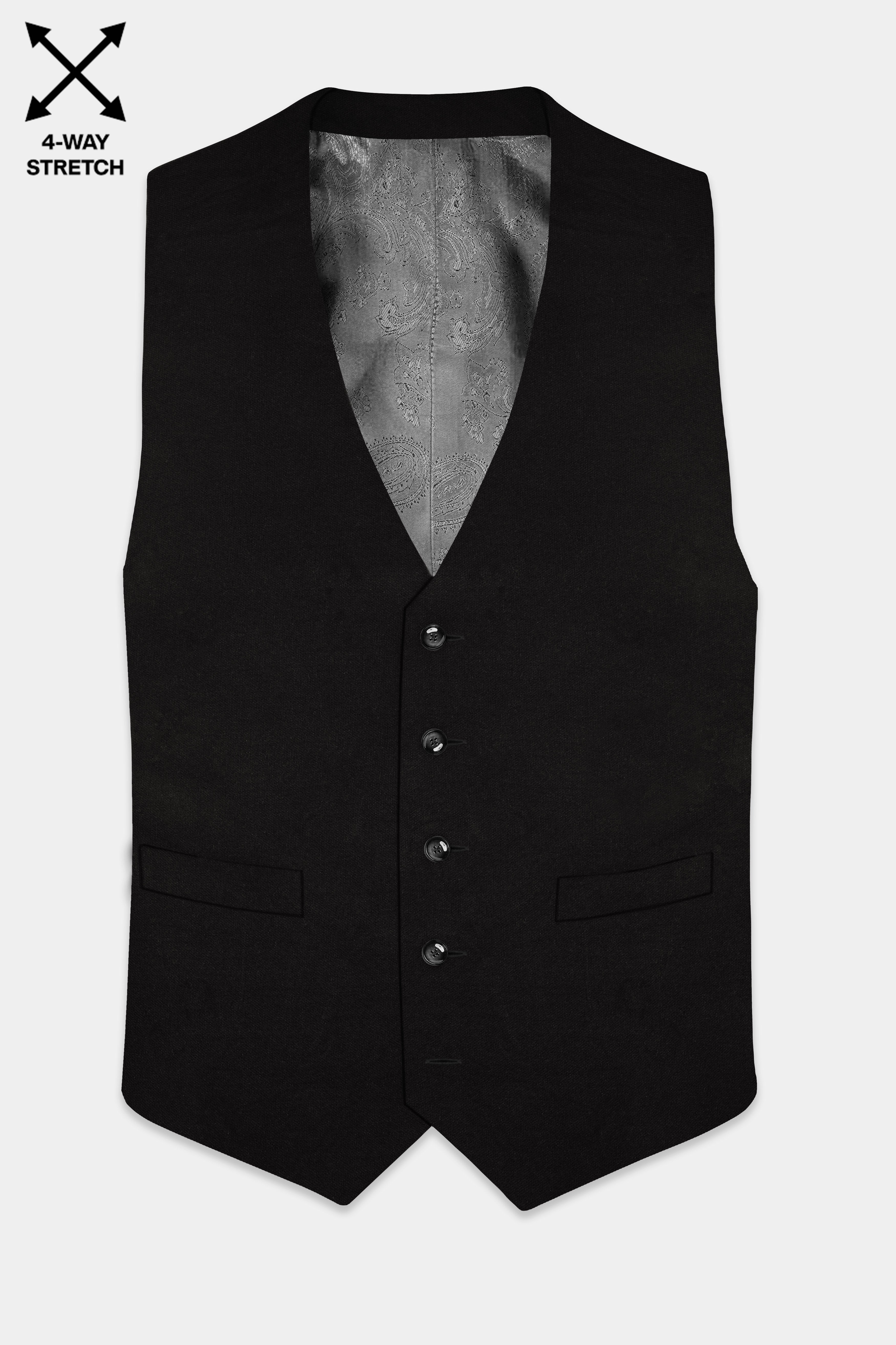 NoirFlex-Jade Black 4-Way Stretch Textured Waistcoat