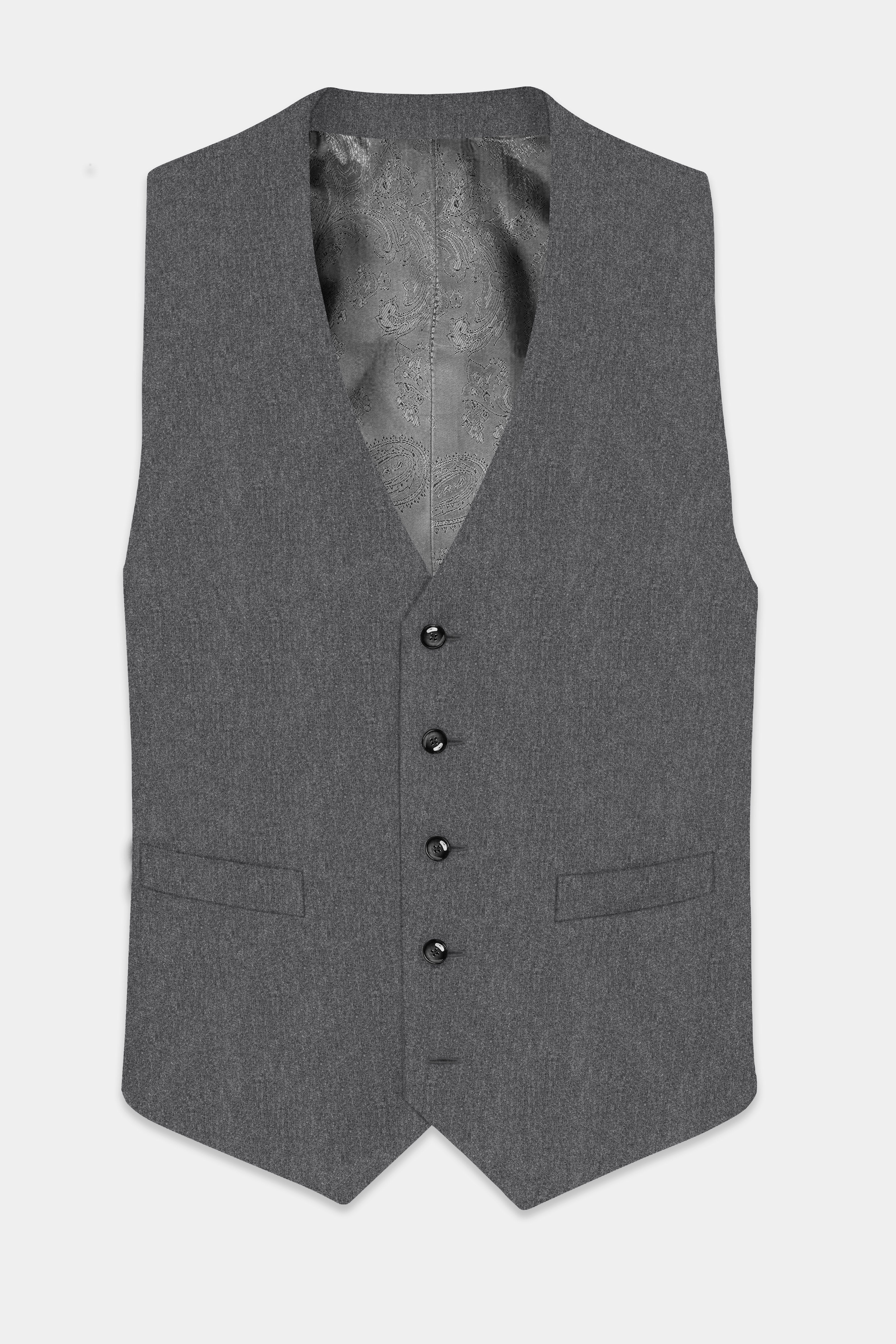 Granite-Gravel Gray Textured Cotton Waistcoat