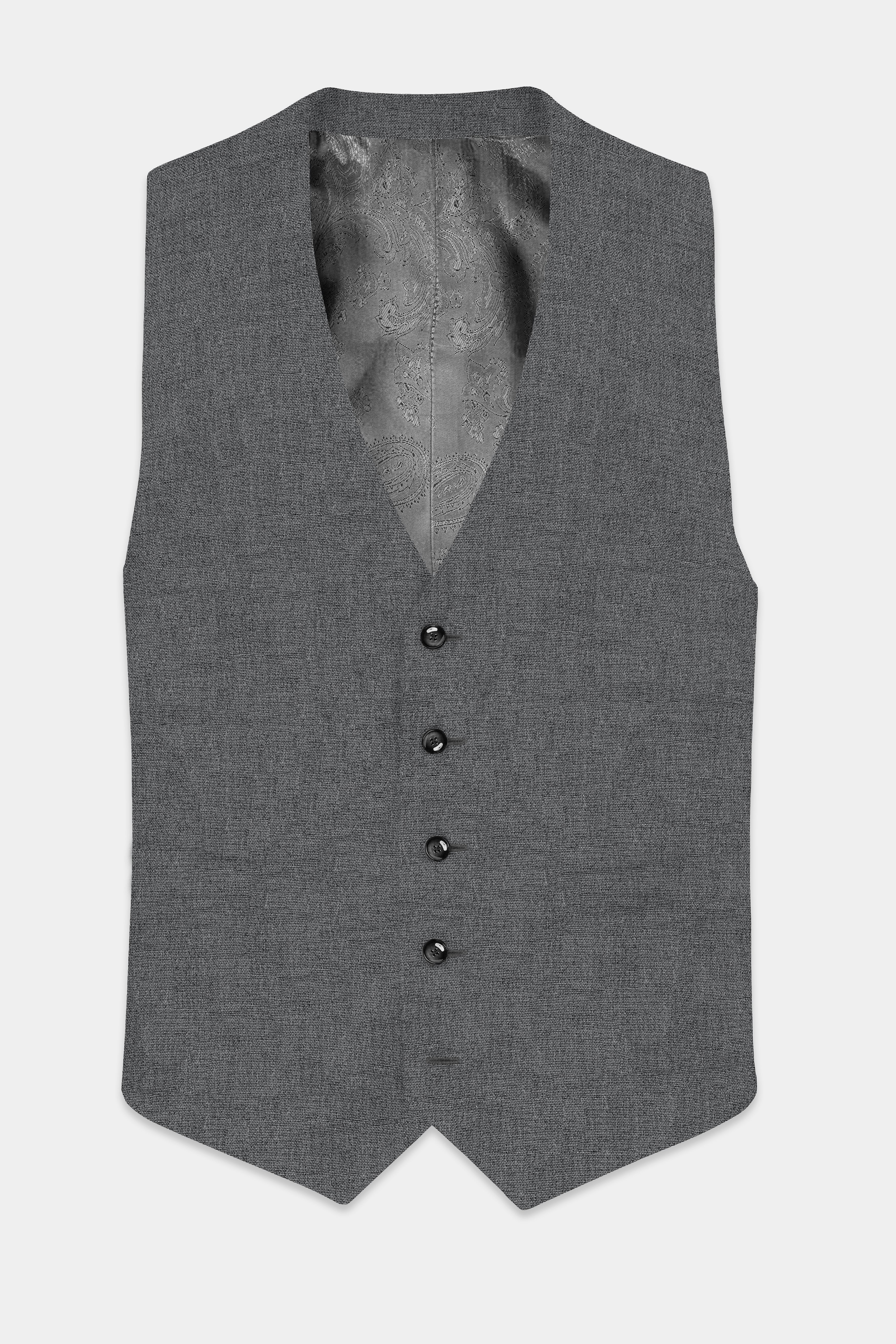 Obsidian-Vampire Gray Textured Wool Rich Waistcoat