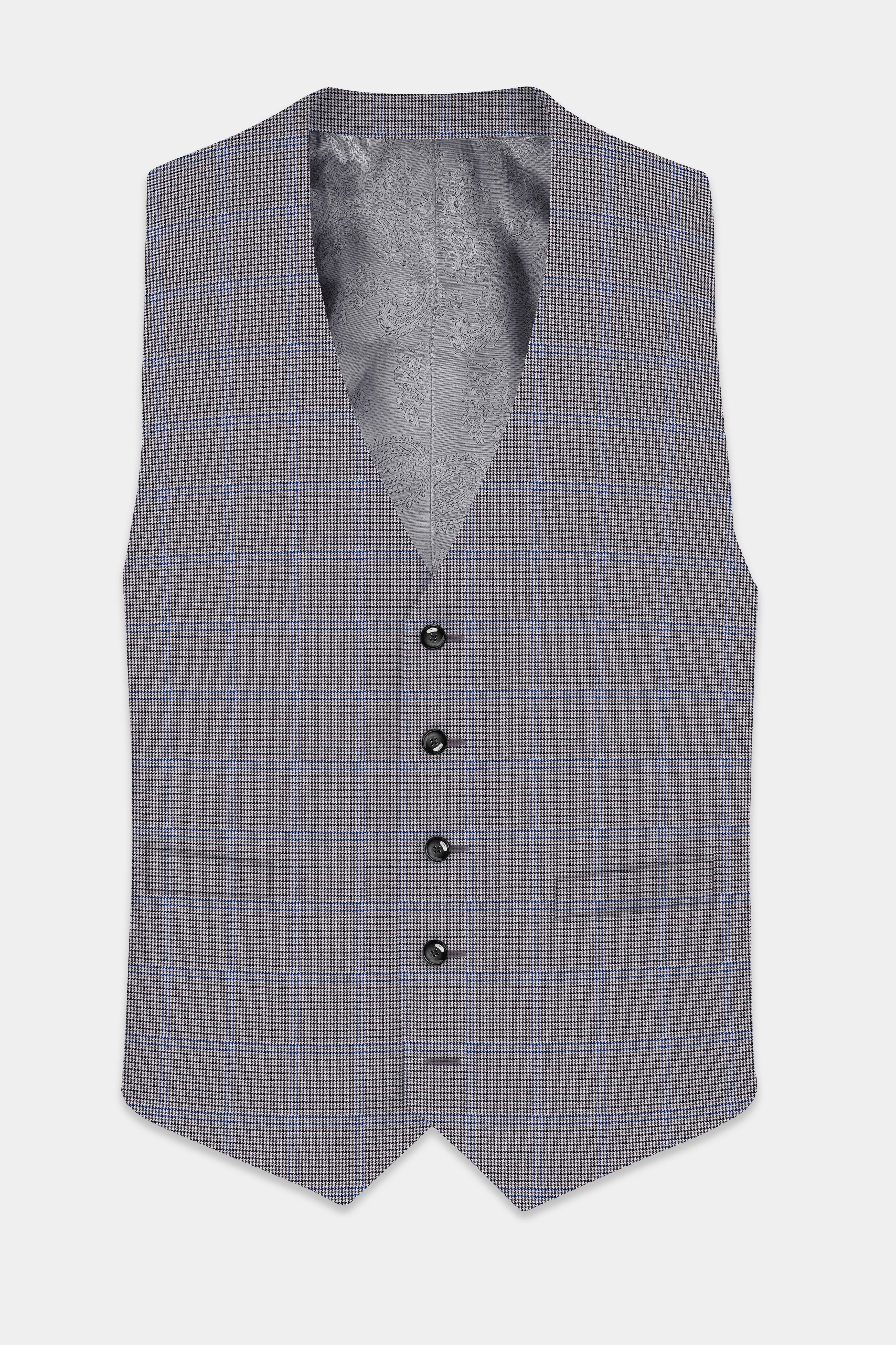 Aristo Blue-Dolphin Gray Plaid Wool Rich Waistcoat