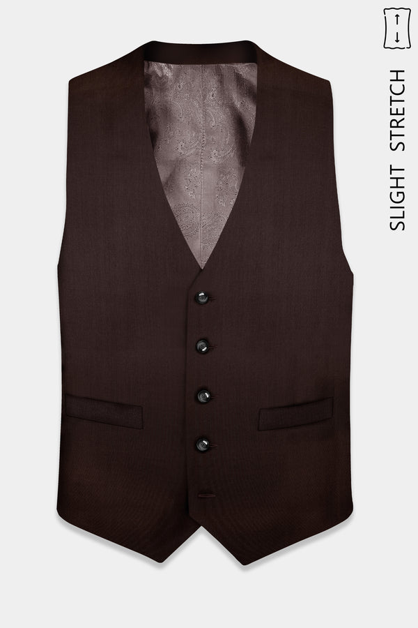 Espresso-Hickory Brown Solid Wool Rich Slight Stretch Waistcoat