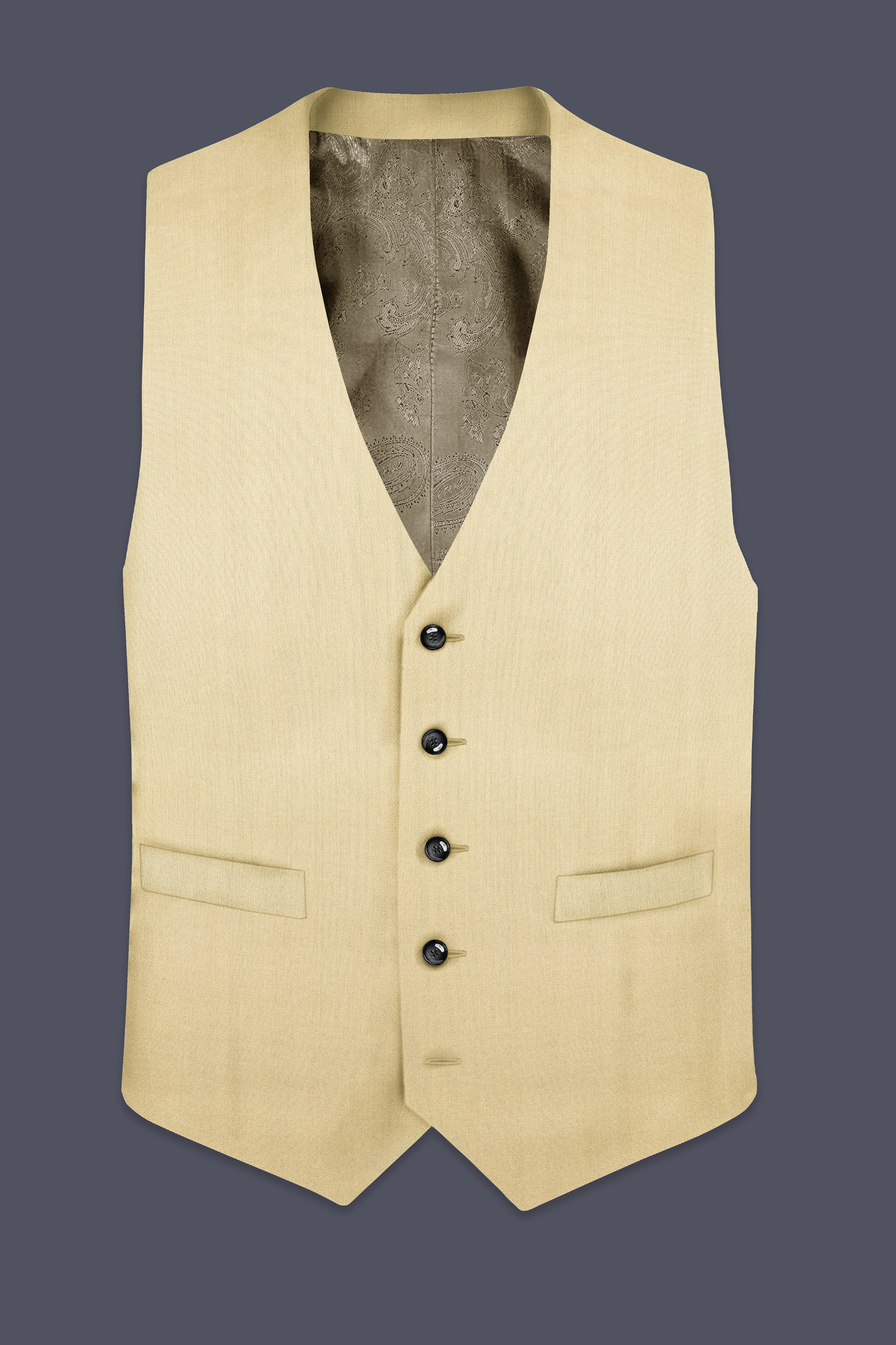 Ecru Classic-Pavlova Cream Solid Wool Rich Waistcoat