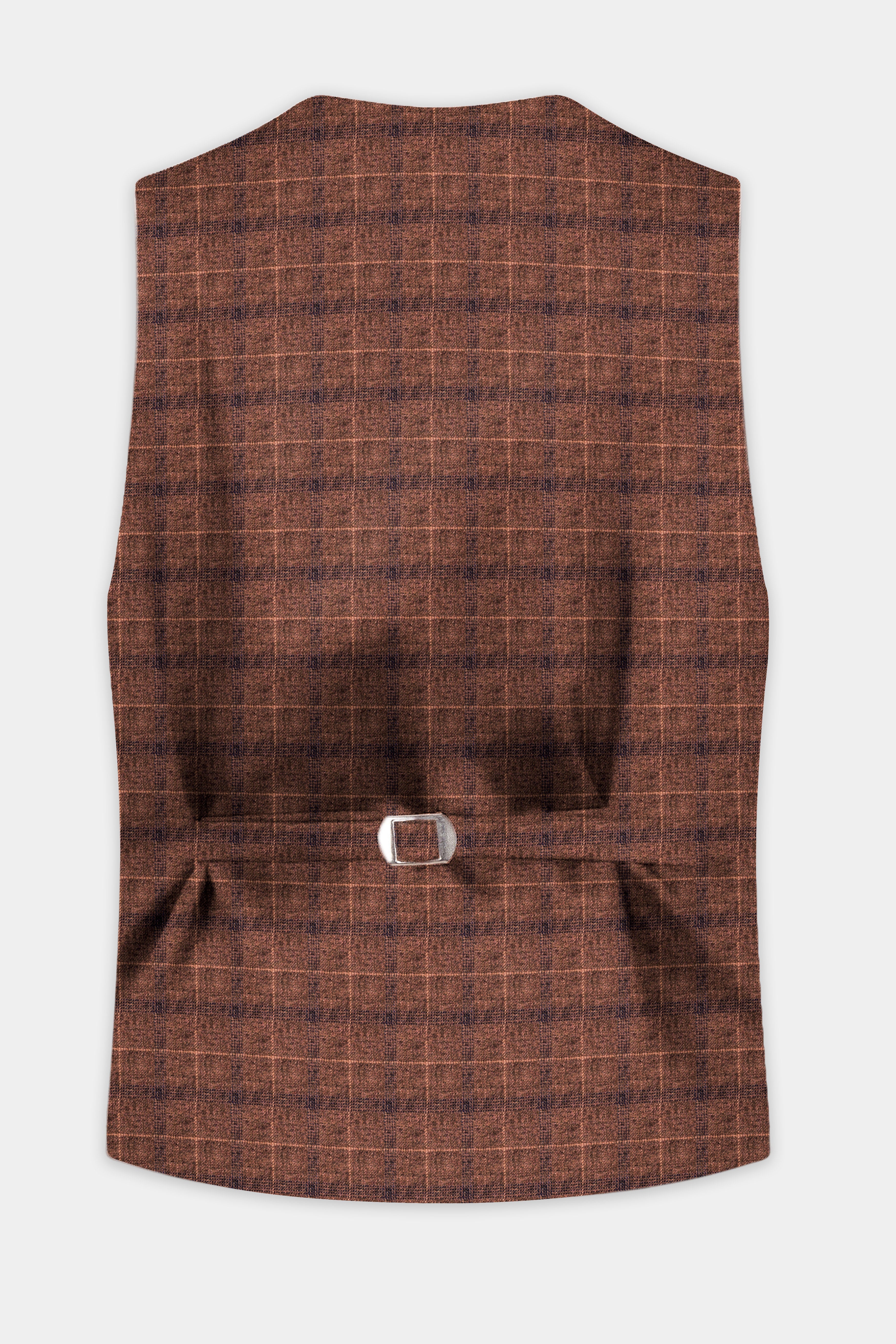 Cinnamon Spice-Spice Brown Plaid Wool Rich Waistcoat