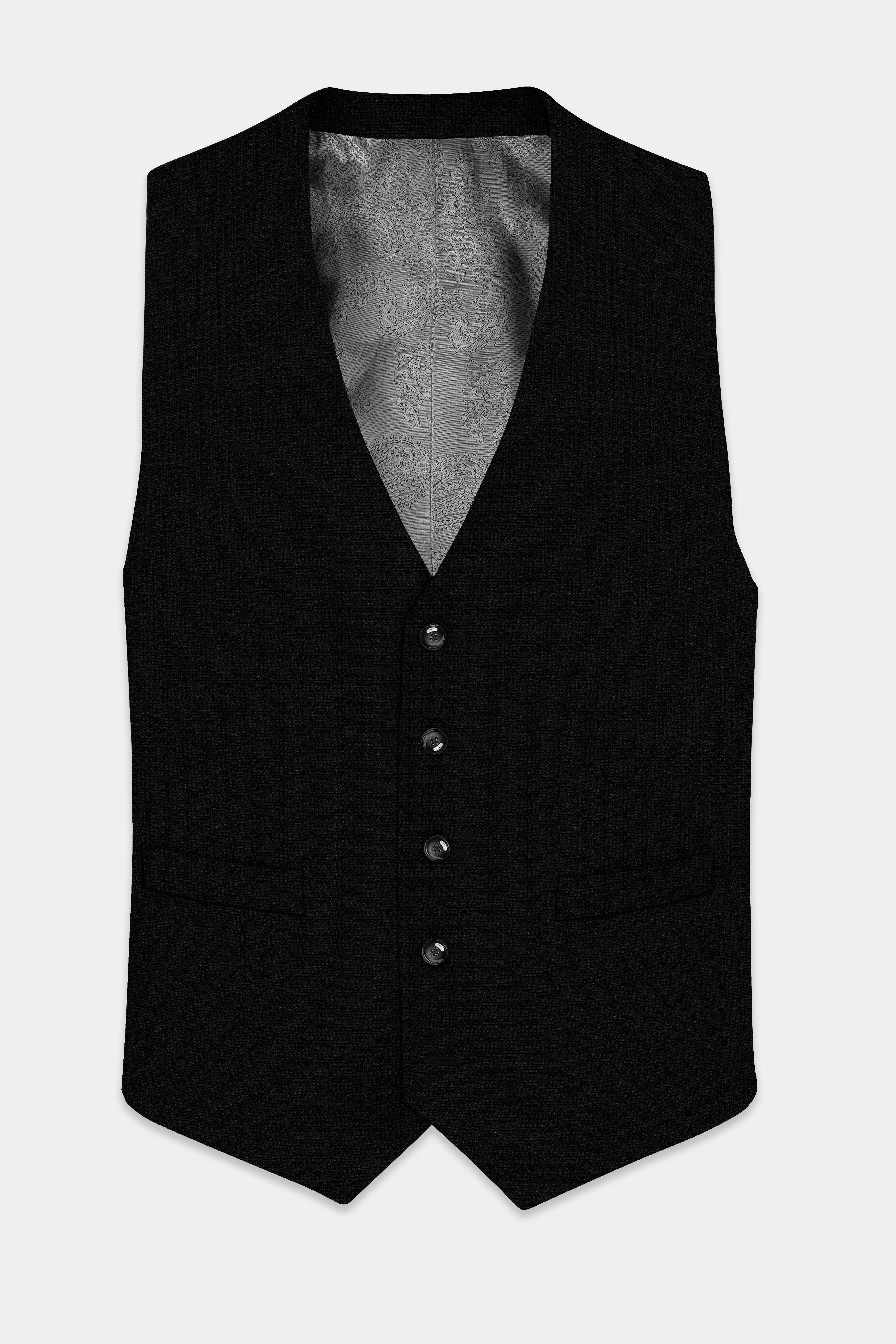 Noir-Jade Black Textured Wool Rich Waistcoat