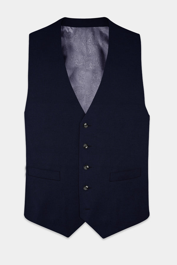 Ashen-Cinder Blue Solid Wool Rich Waistcoat