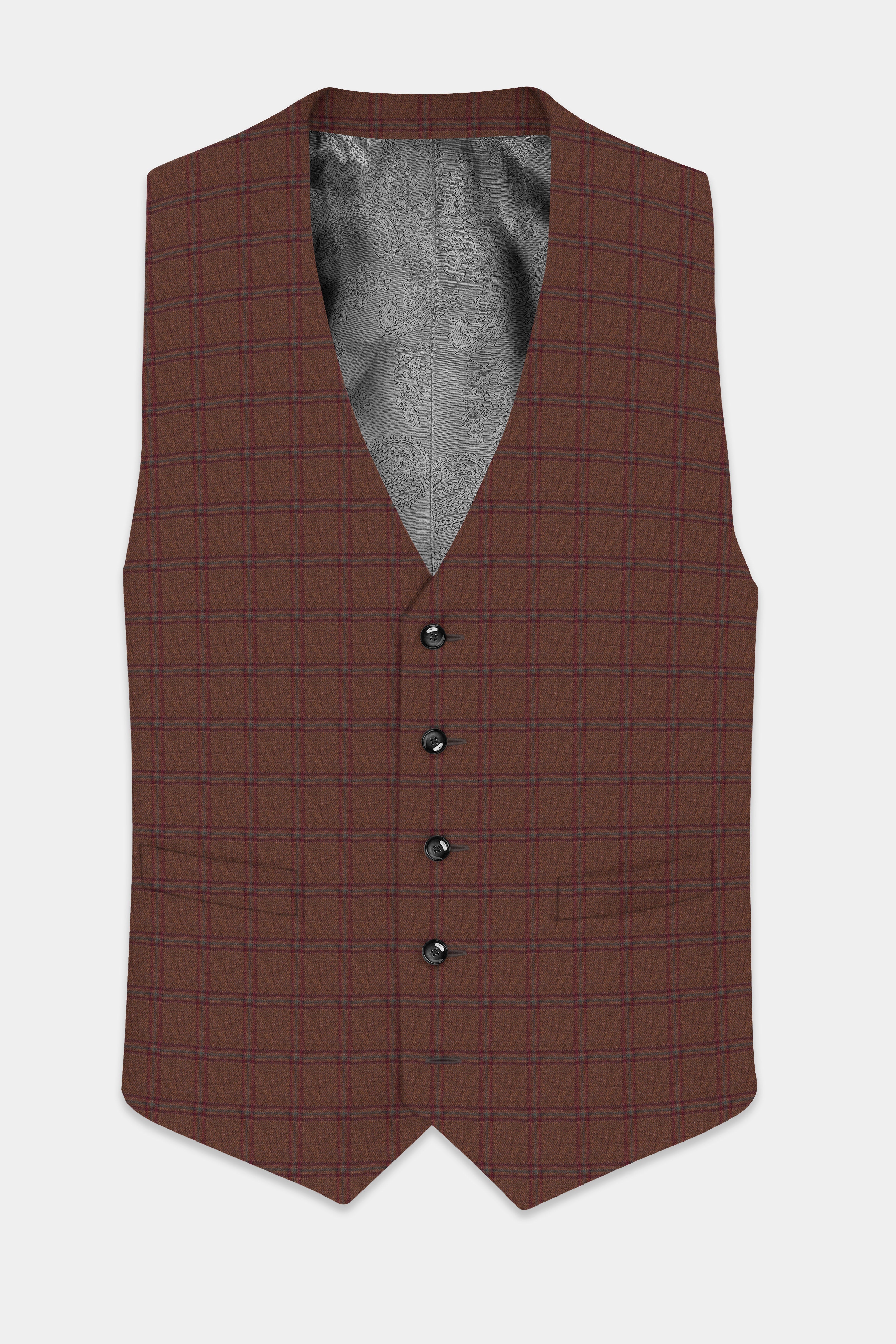 Harris-Derby Brown Plaid Tweed Waistcoat