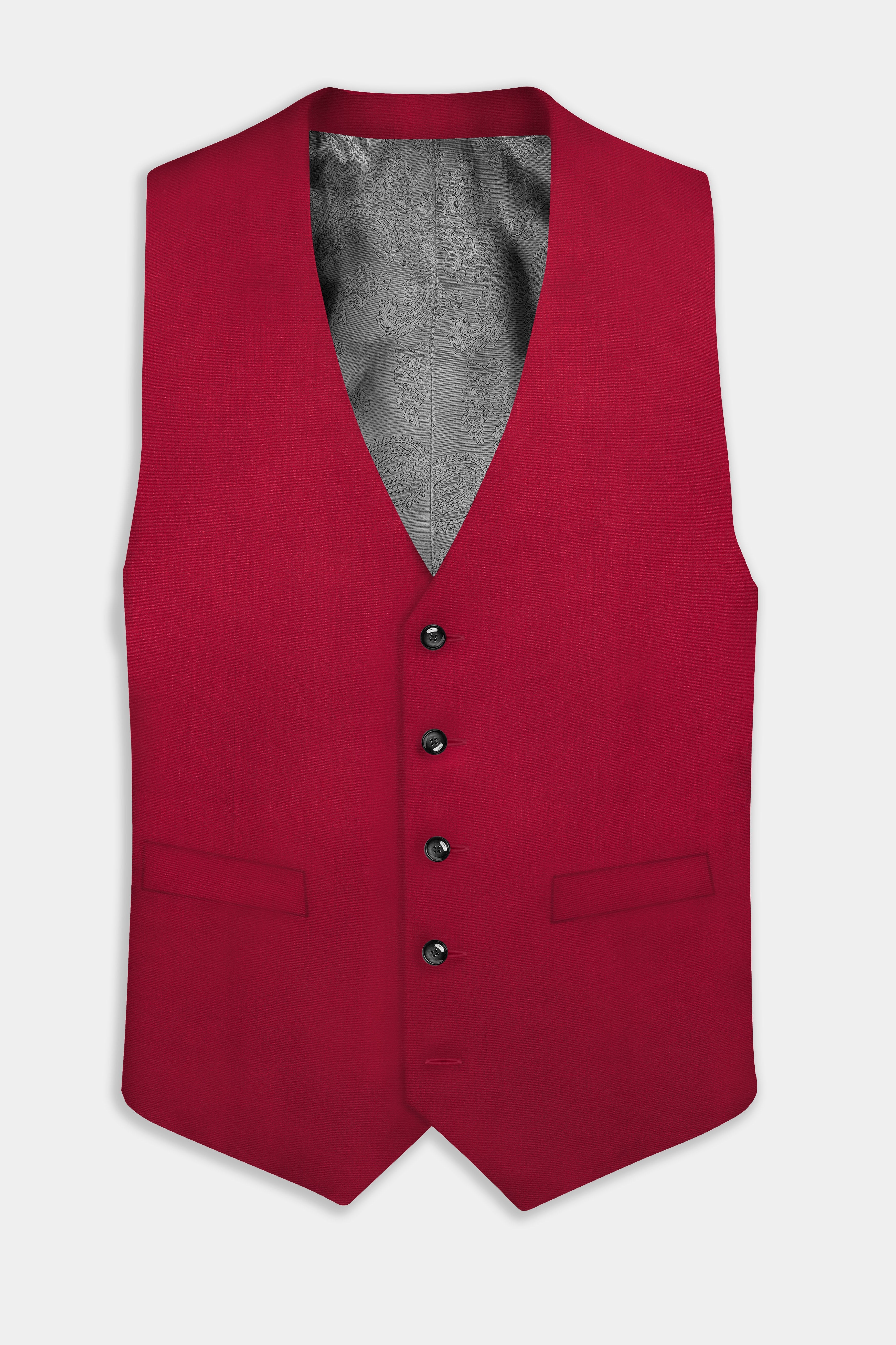 Vermilion-Chili Red Solid Wool Rich Waistcoat