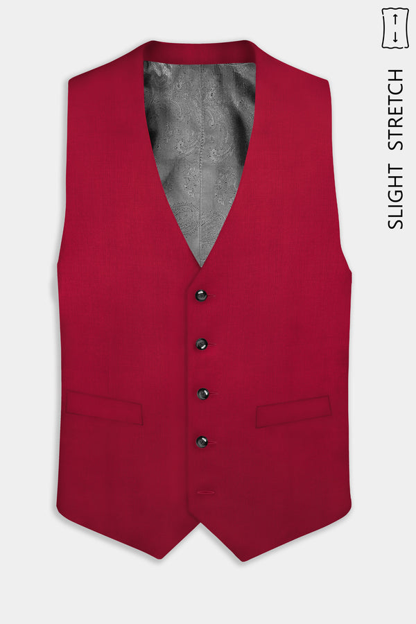 Vermilion-Chili Red Solid Wool Rich Slight Stretch Waistcoat