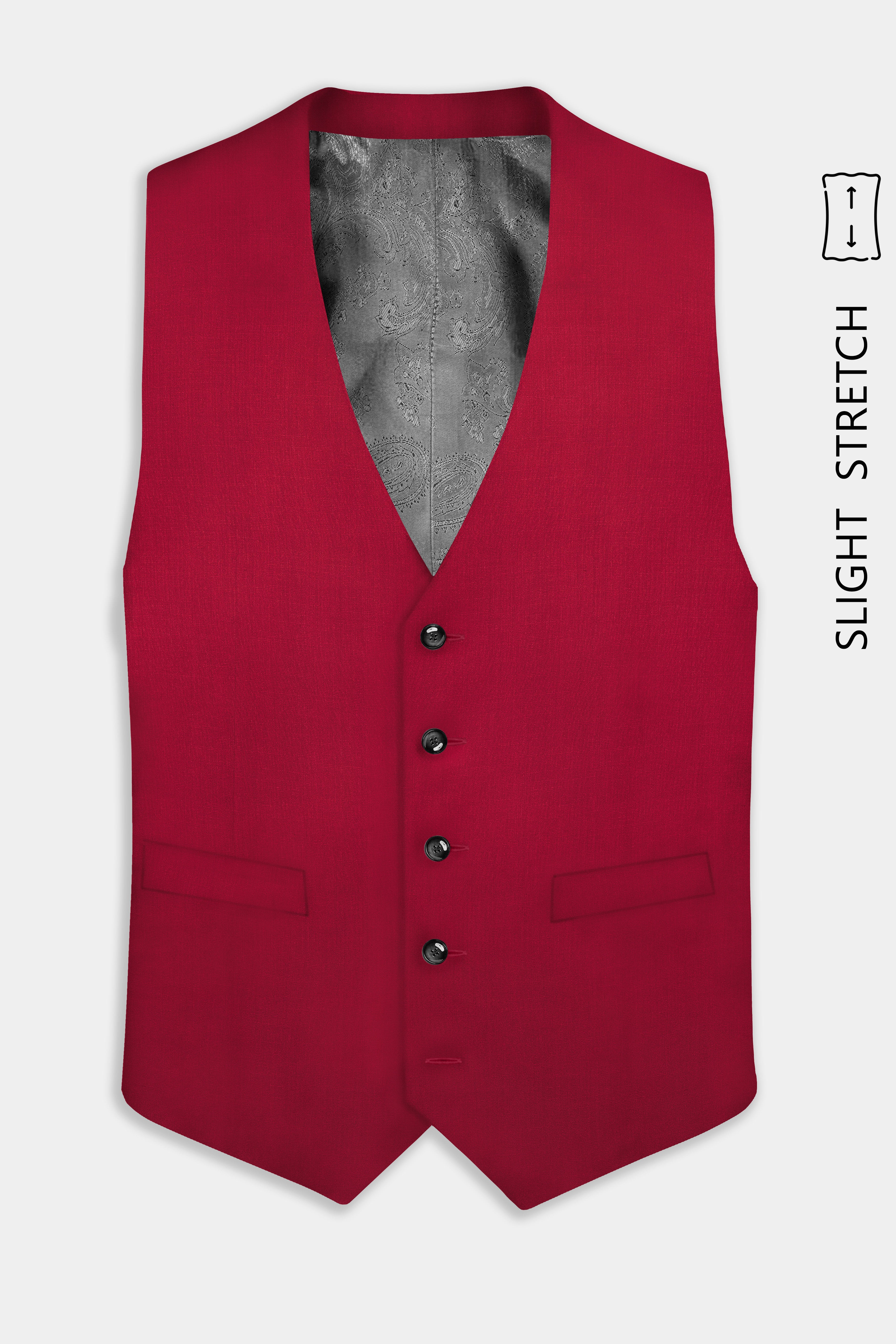 Vermilion-Chili Red Solid Wool Rich Slight Stretch Waistcoat