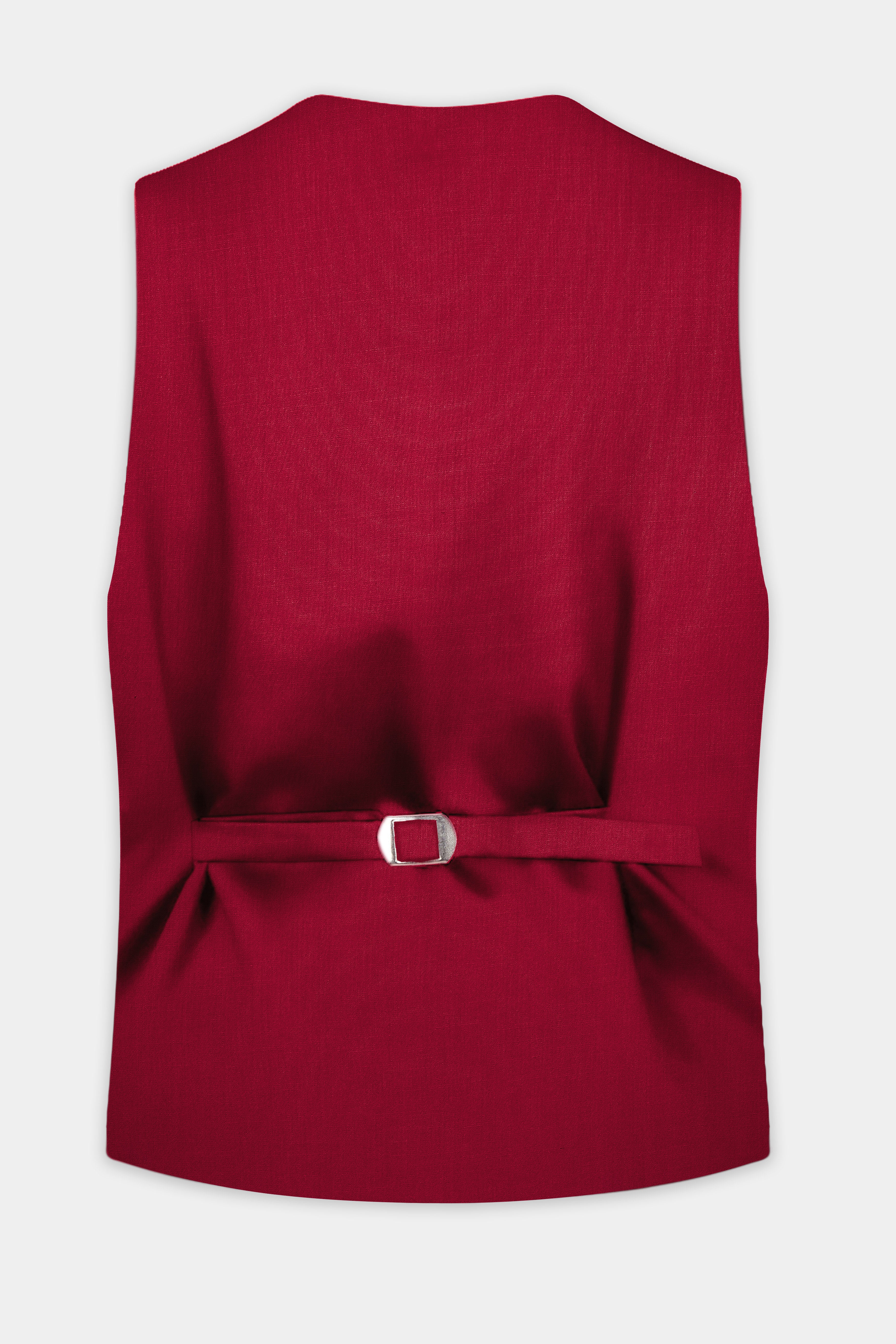 Vermilion-Chili Red Solid Wool Rich Slight Stretch Waistcoat