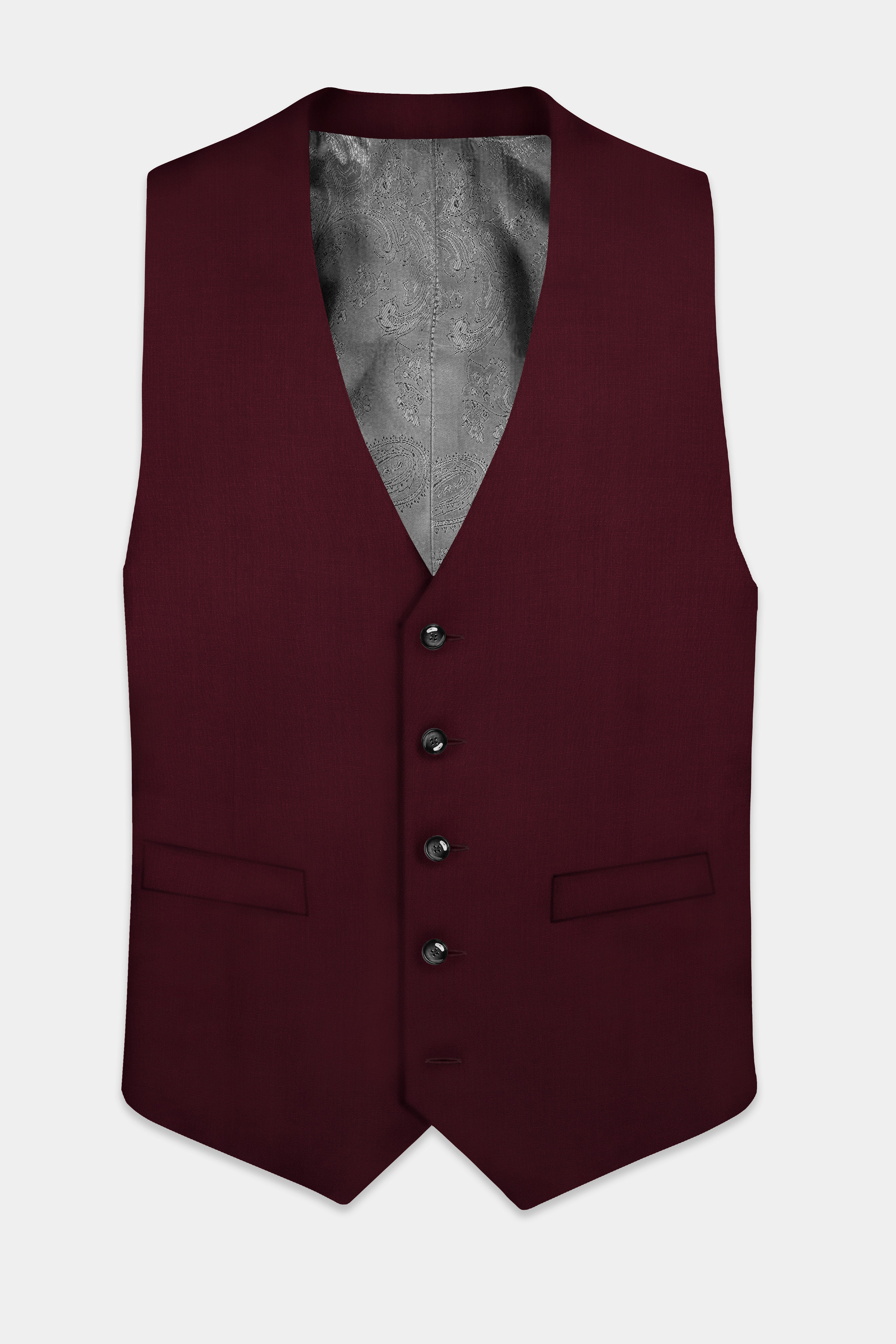 Merlot-Wine Berry Solid Wool Rich Waistcoat