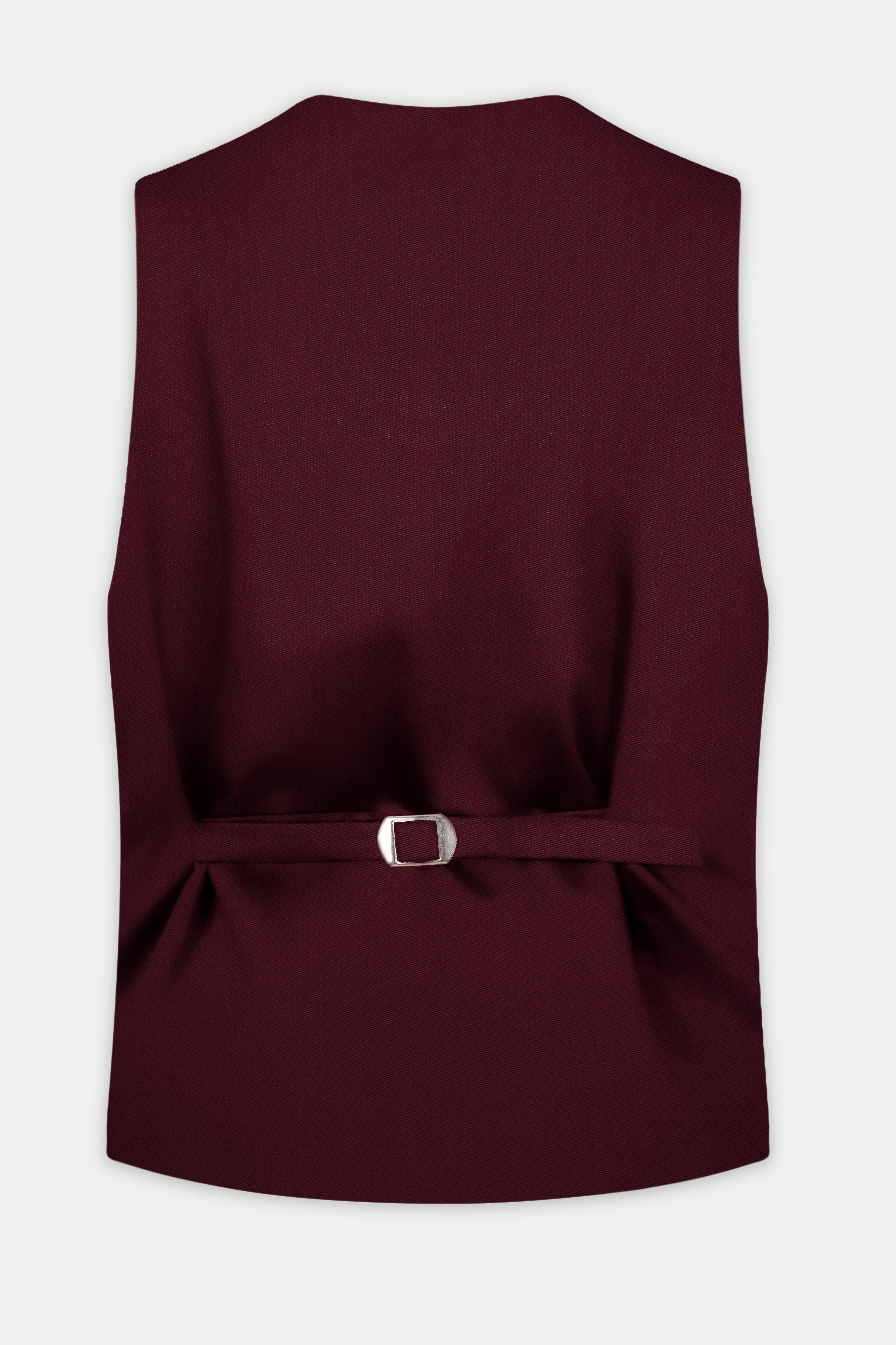 Merlot-Wine Berry Solid Wool Rich Slight Stretch Waistcoat