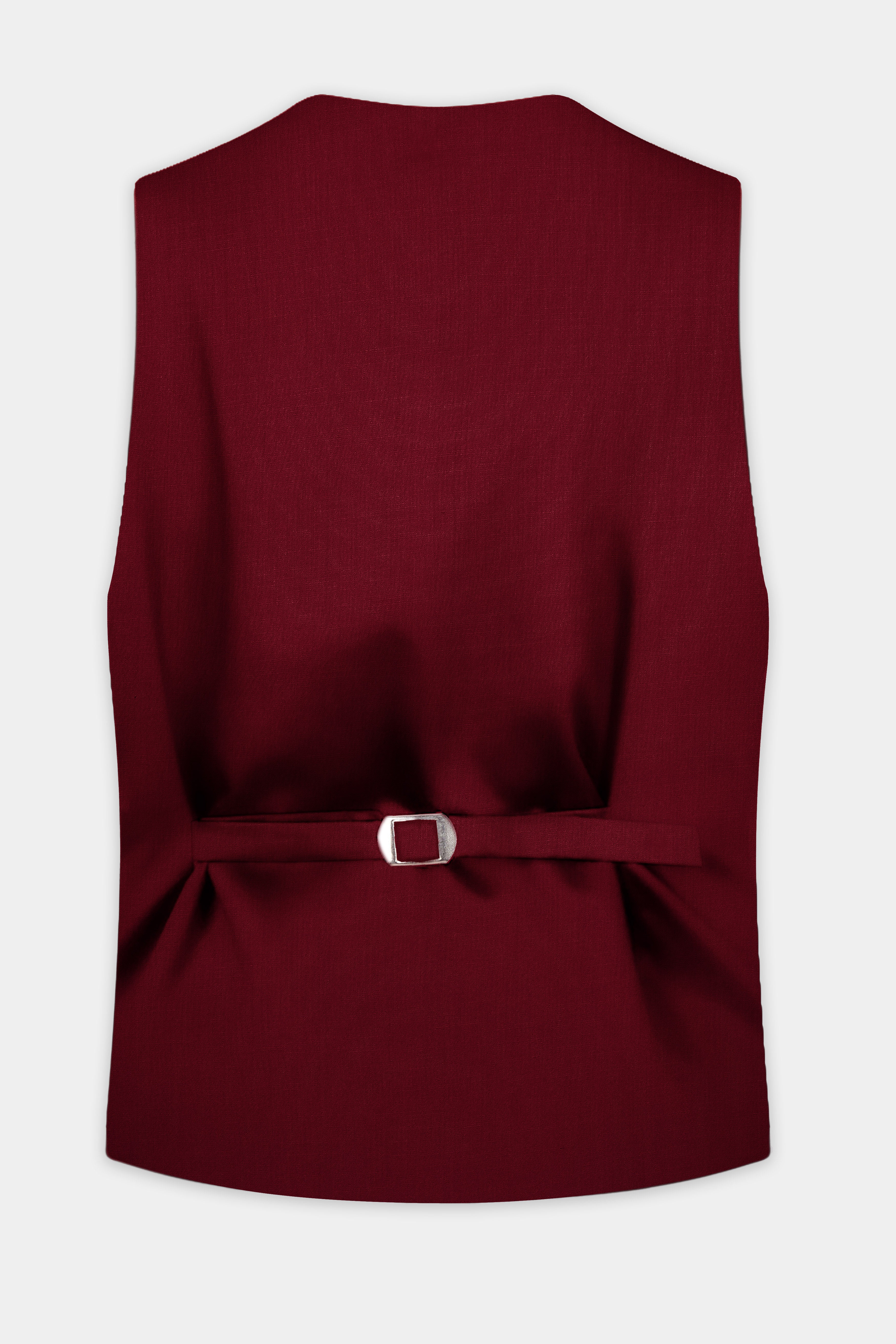 CrimsonAce-Cherry Red Solid Wool Rich Slight Stretch Waistcoat