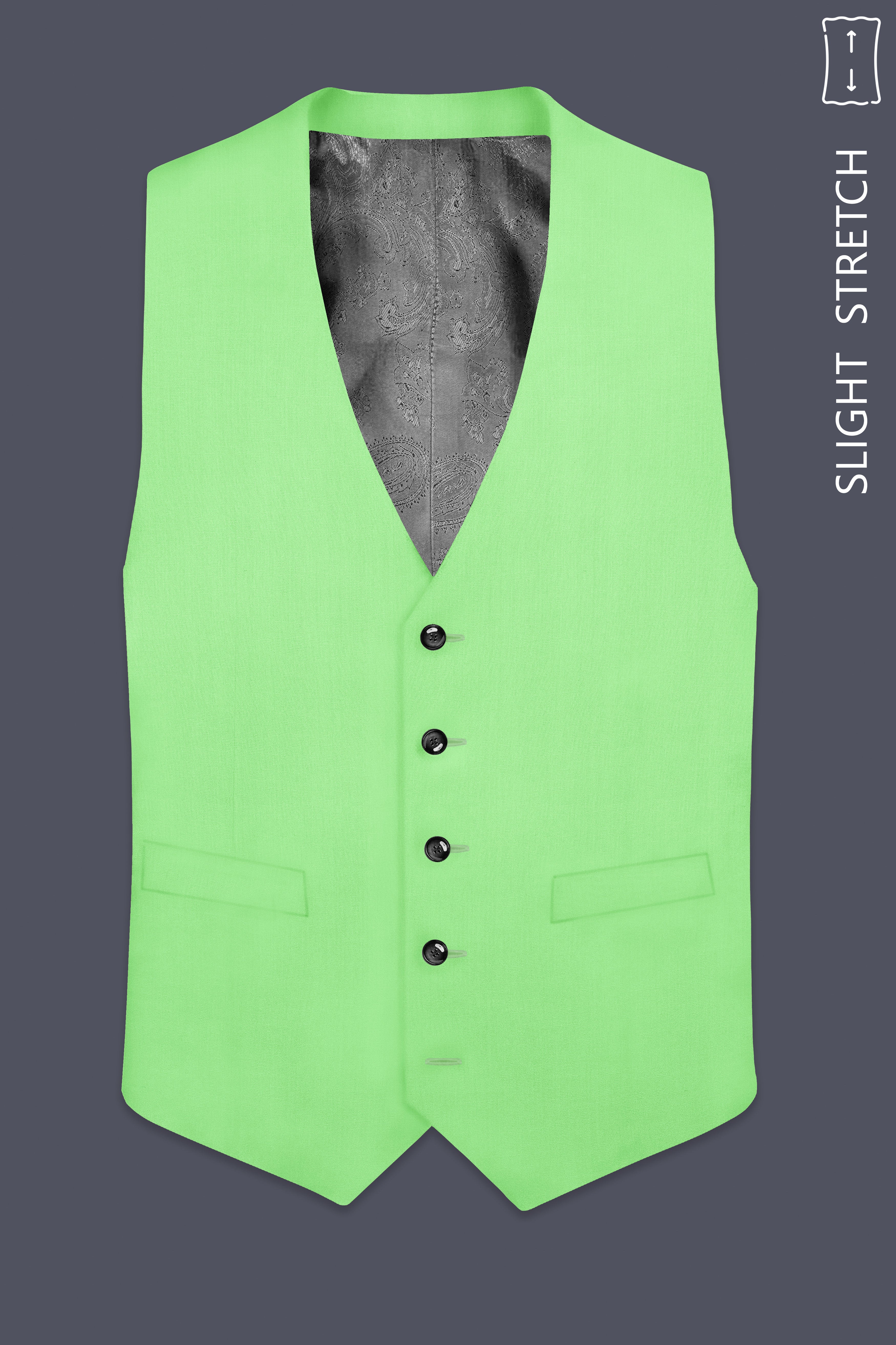 Emerald-Mint Green Solid Wool Rich Slight Stretch Waistcoat