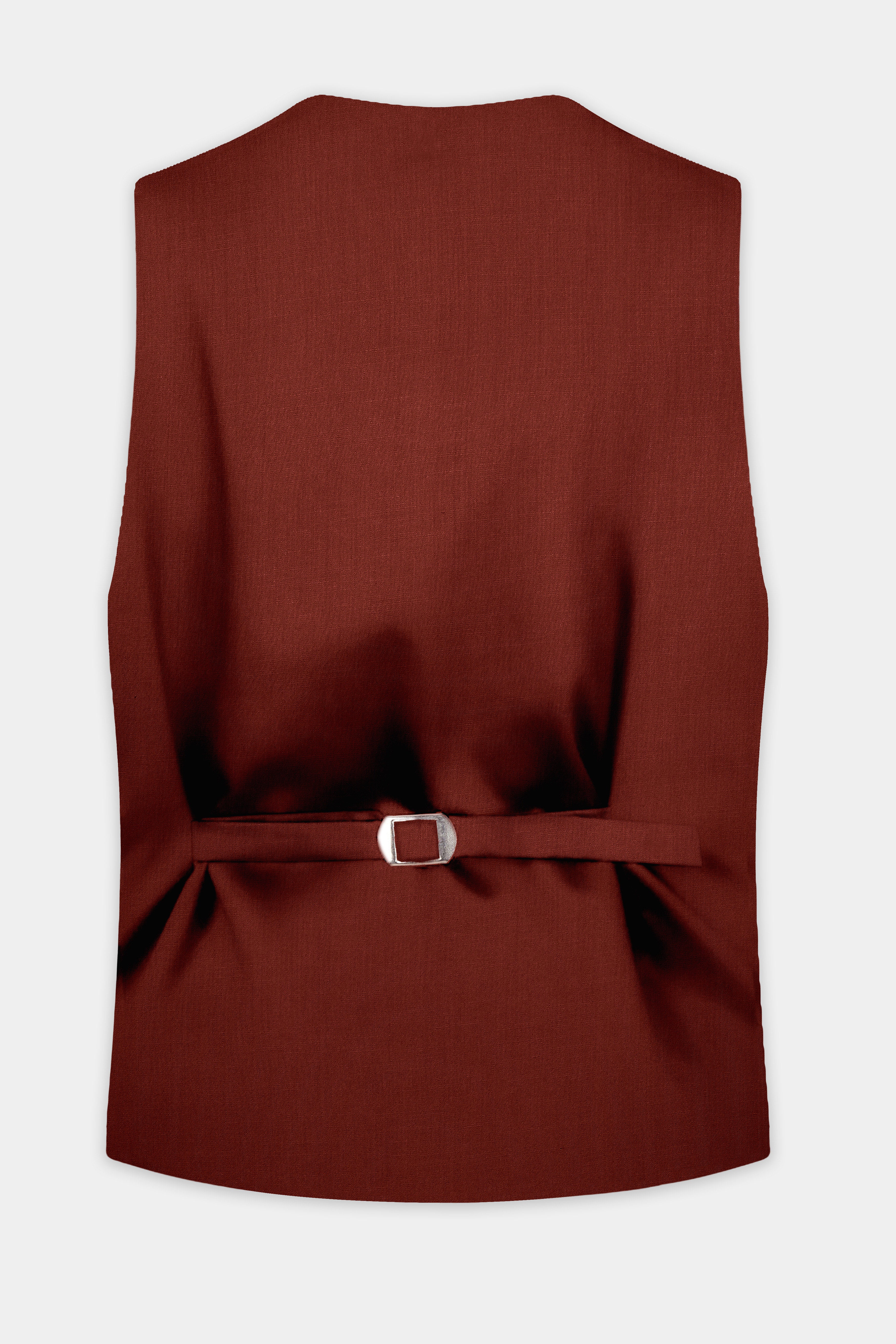 Inferno Rust-Brick Red Solid Wool Rich Slight Stretch Waistcoat