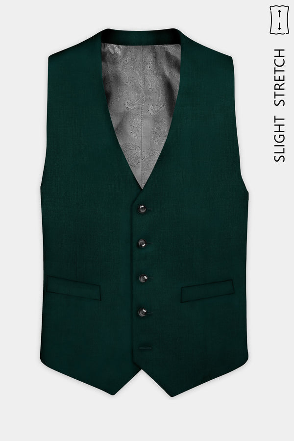 Emerald-Zucchini Green Solid Wool Rich Slight Stretch Waistcoat