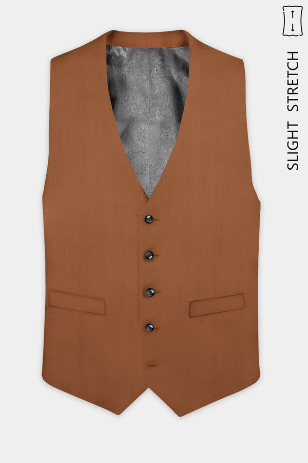 Cinnamon Oak-Sienna Brown Solid Wool Rich Slight Stretch Waistcoat