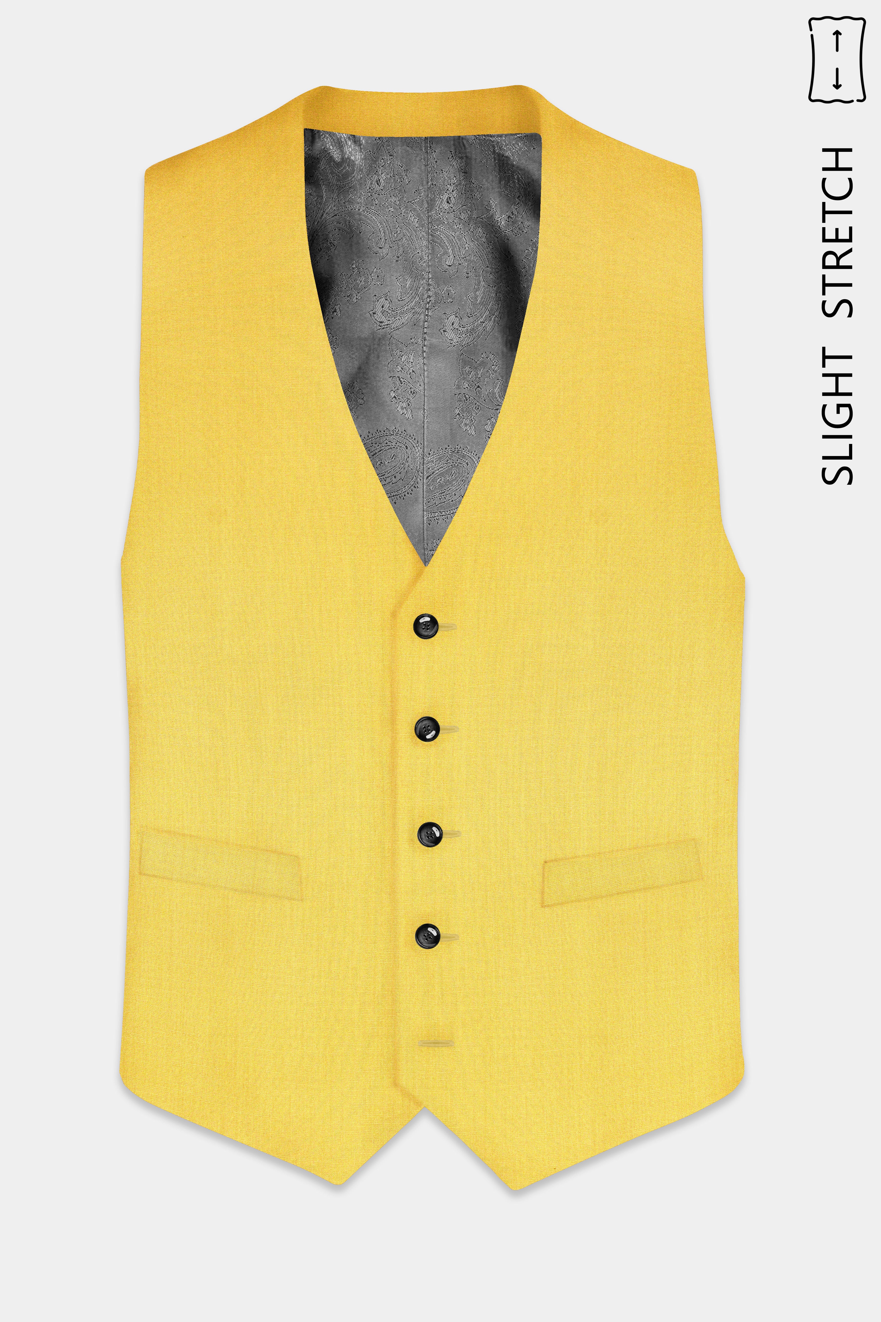 Saffron Elegance-Lemon Yellow Solid Wool Rich Slight Stretch Waistcoat