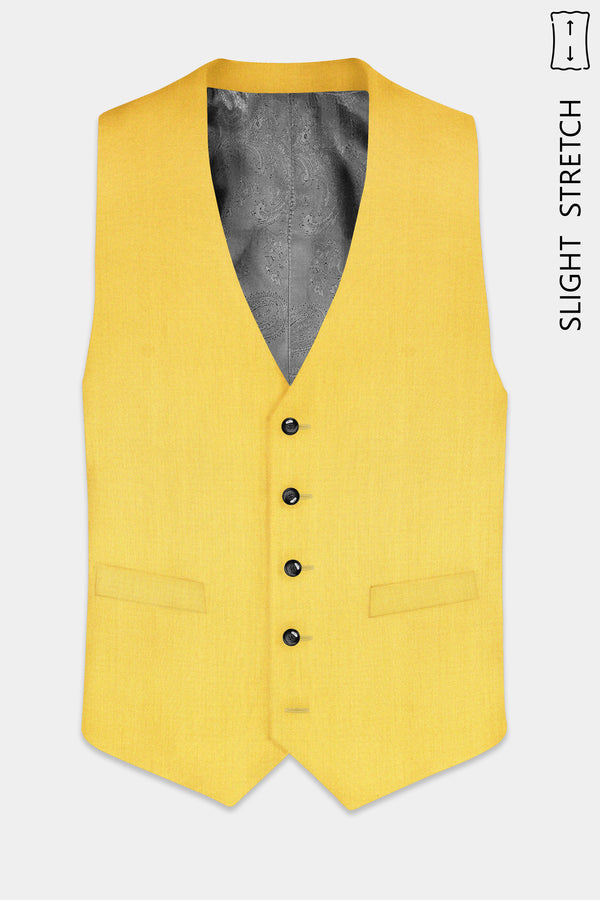 Saffron Elegance-Lemon Yellow Solid Wool Rich Slight Stretch Waistcoat