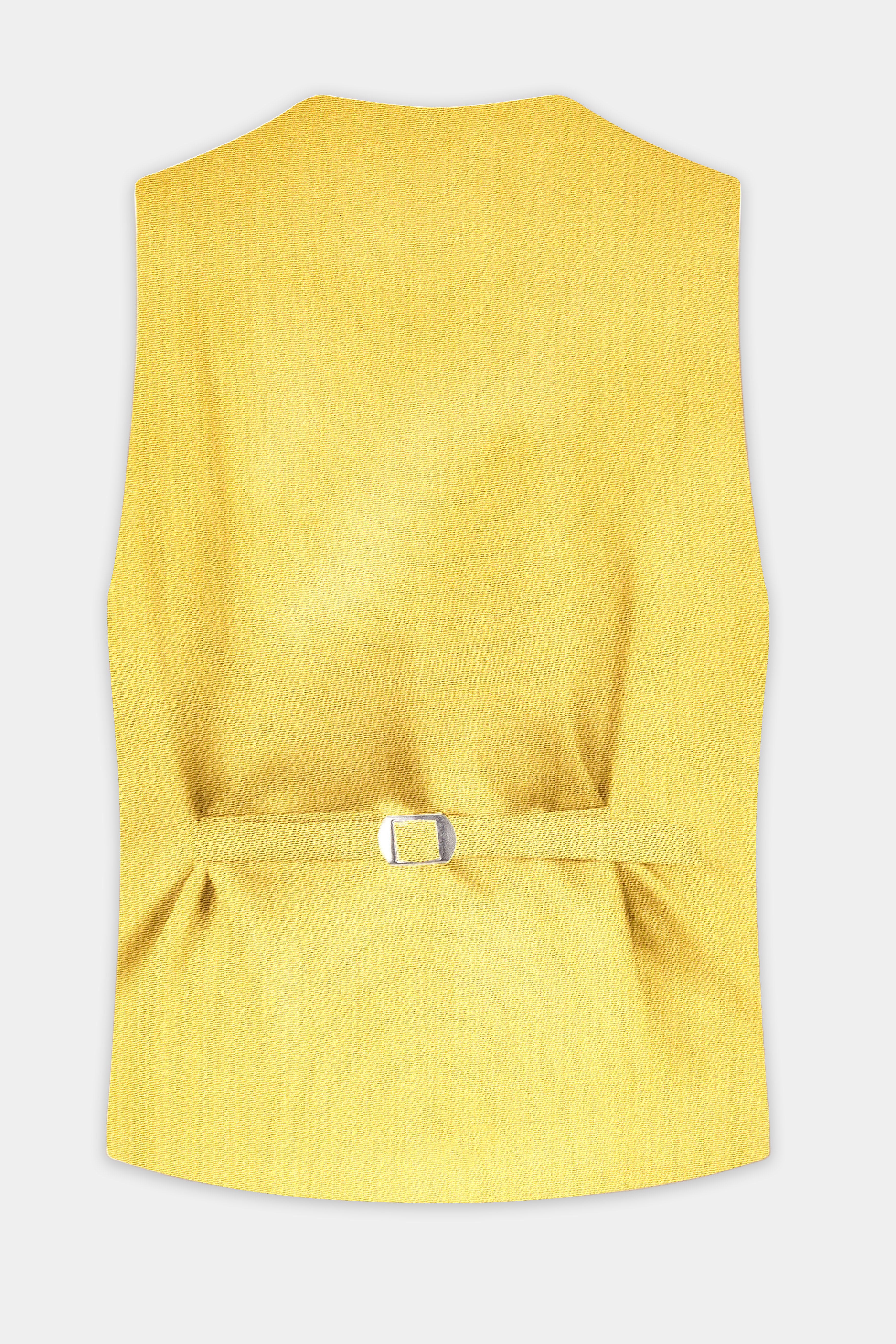 Saffron Elegance-Lemon Yellow Solid Wool Rich Slight Stretch Waistcoat