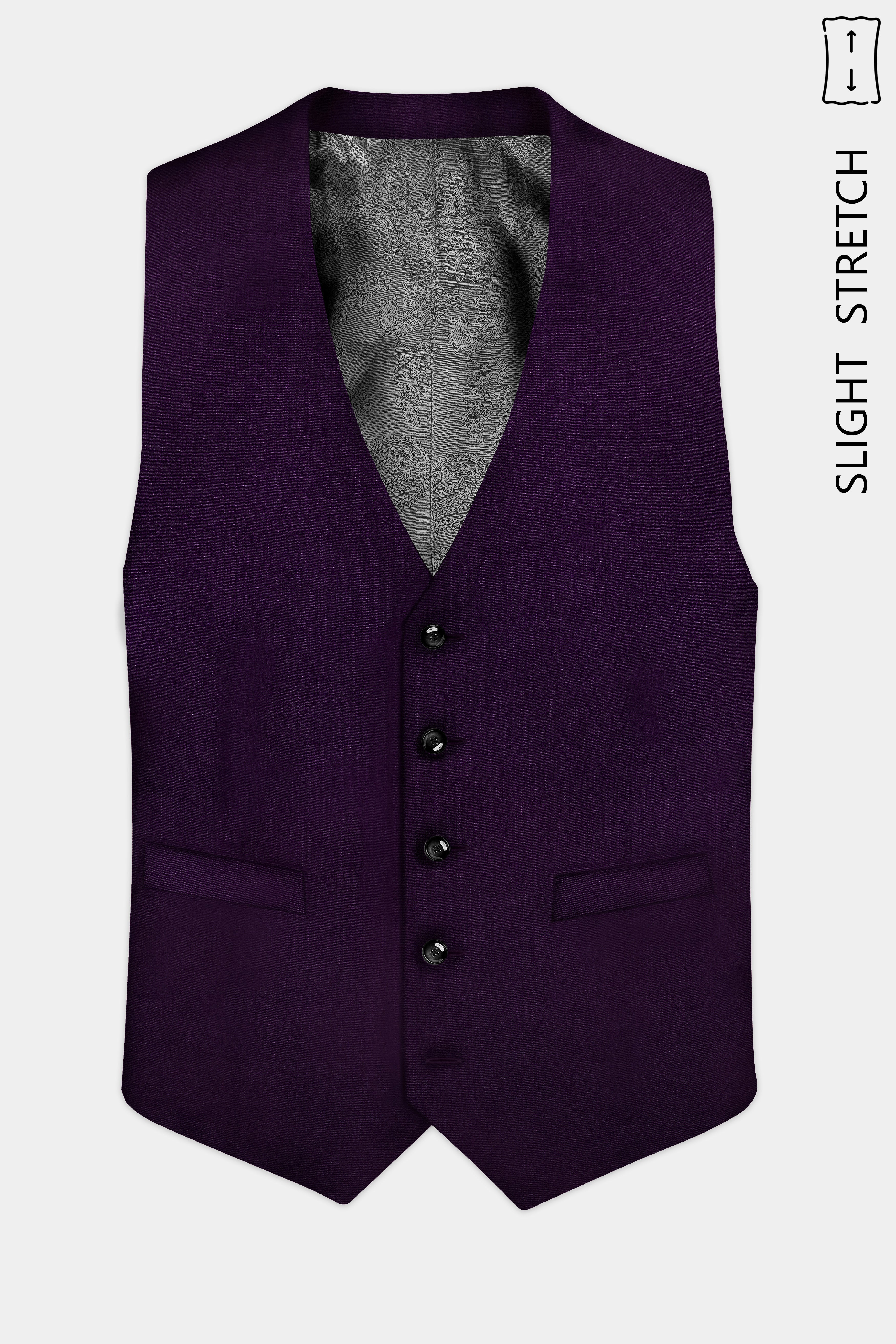 Regal Plum-Eggplant Purple Solid Wool Rich Slight Stretch Waistcoat
