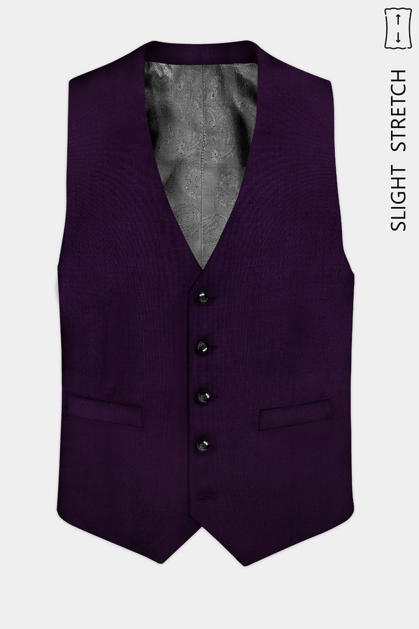 Regal Plum-Eggplant Purple Solid Wool Rich Slight Stretch Waistcoat