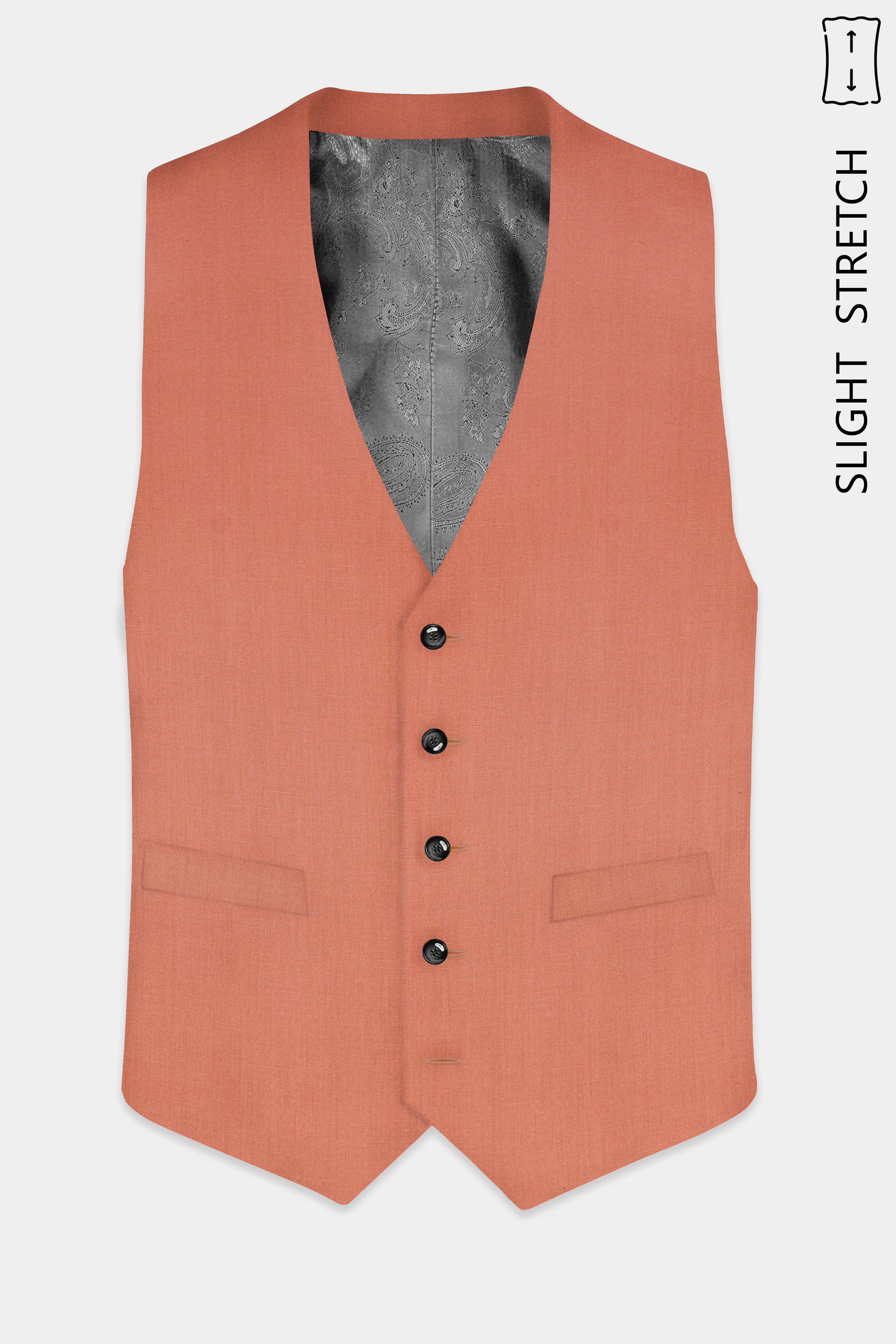 Spiced Sunset-Salmon Orange Solid Wool Rich Slight Stretch Waistcoat