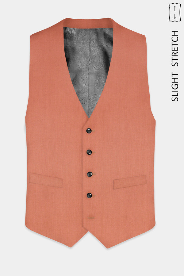 Spiced Sunset-Salmon Orange Solid Wool Rich Slight Stretch Waistcoat