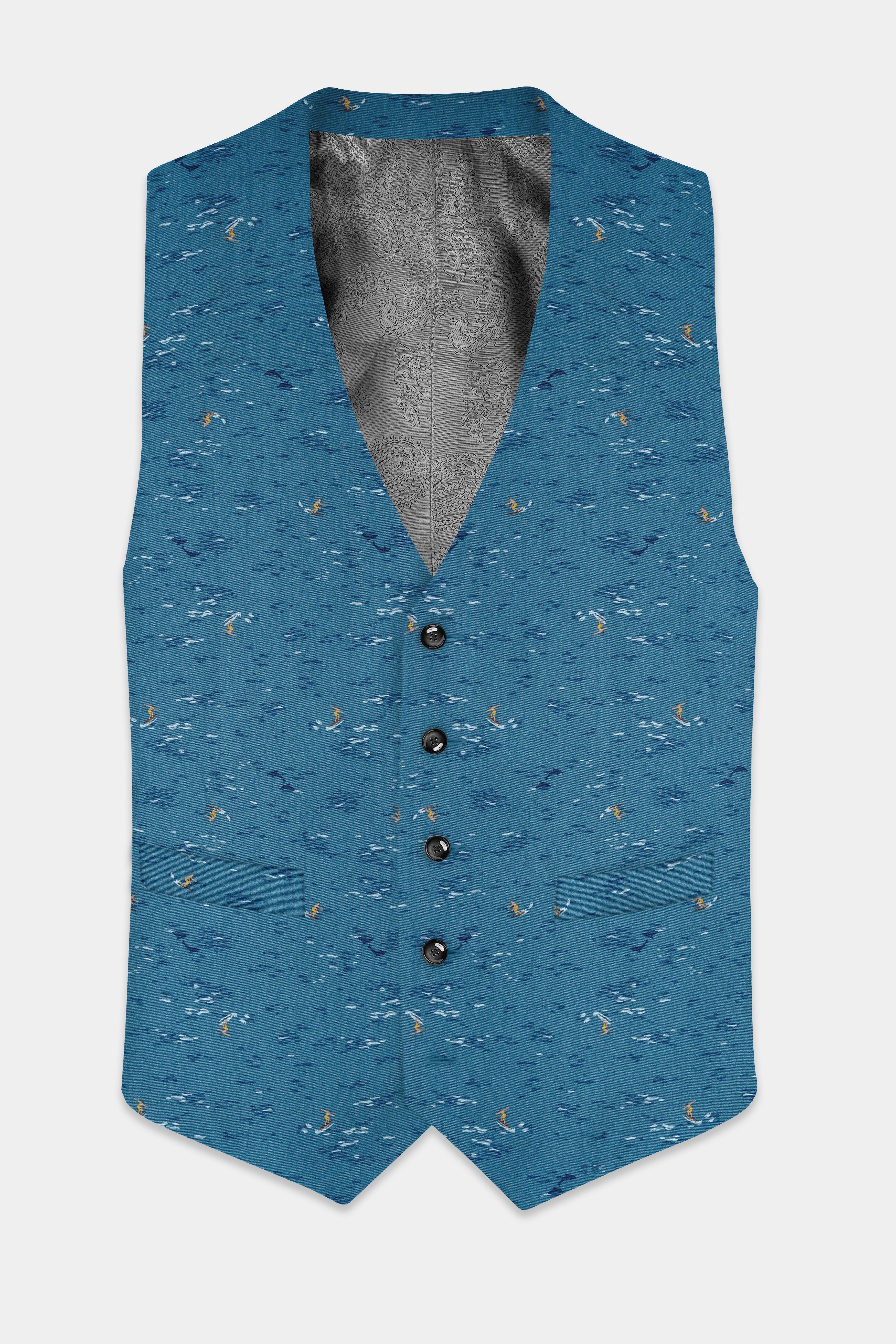 Mariner's Muse-Calypso Blue Beach Printed Cotton Waistcoat