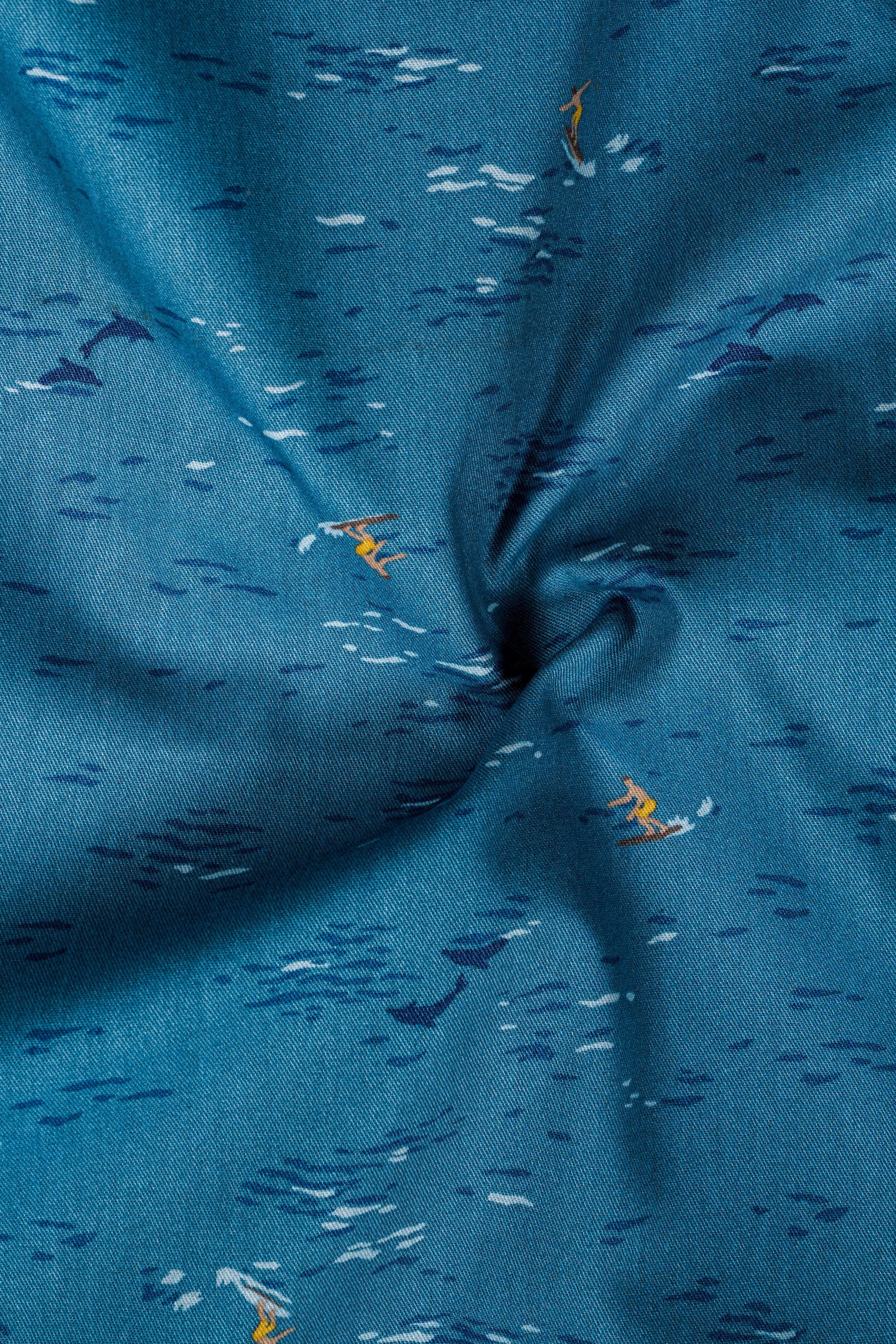 Mariner's Muse-Calypso Blue Beach Printed Cotton Waistcoat