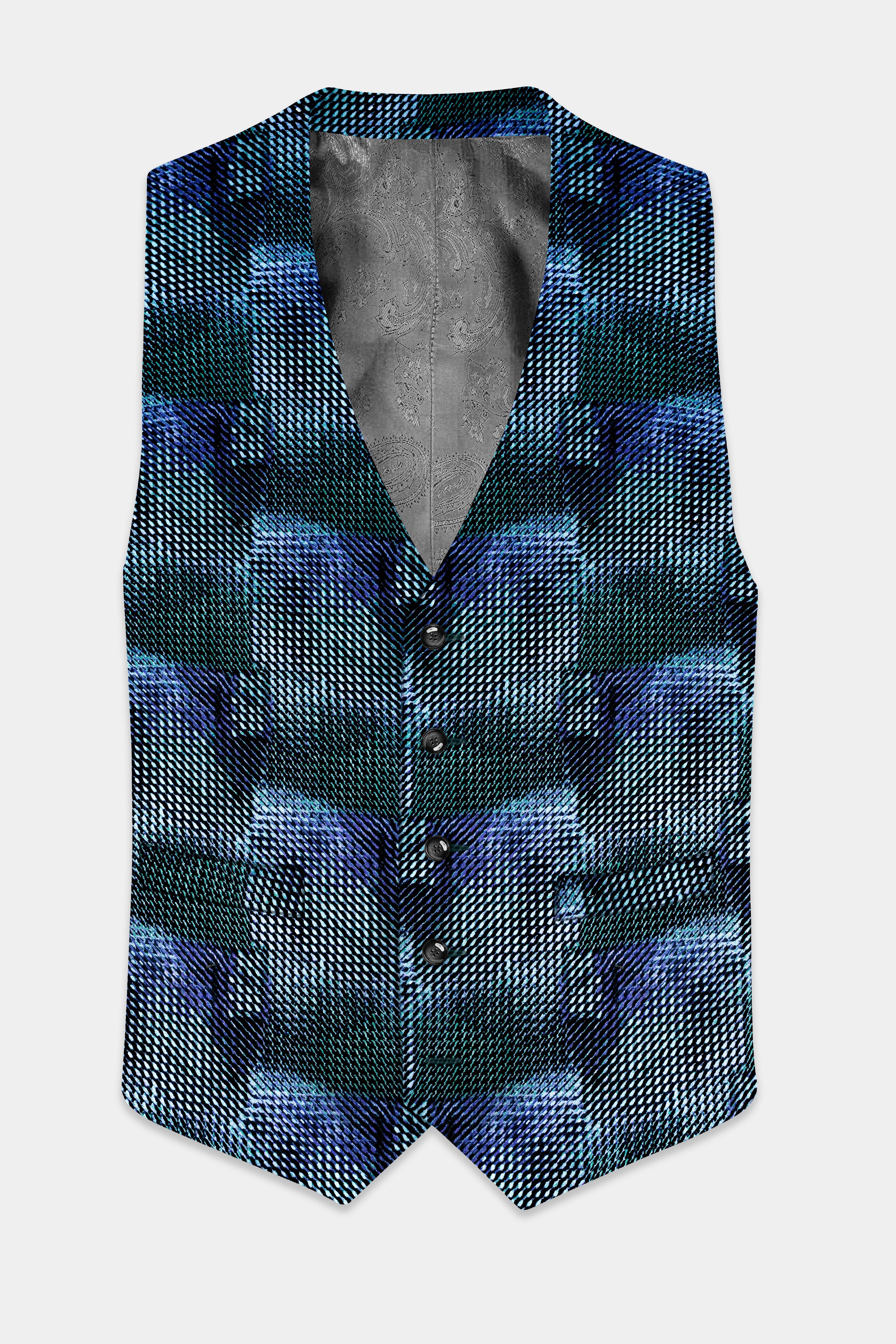 Tropical Tides-Biscay Blue And Firefly Green printed Cotton Waistcoat