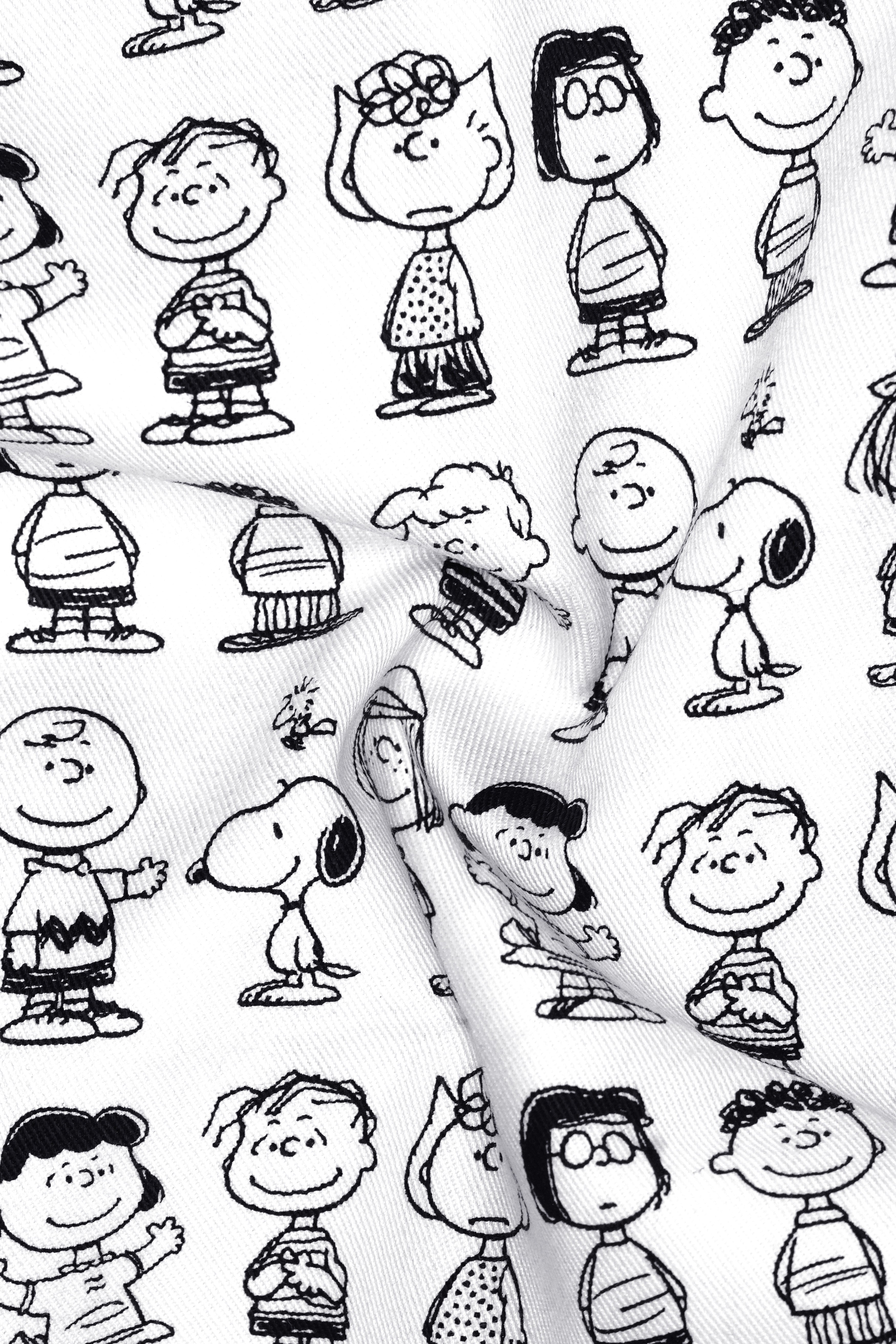 Doodle Luxe-Bright White Cartoon Clipart Printed Cotton Waistcoat