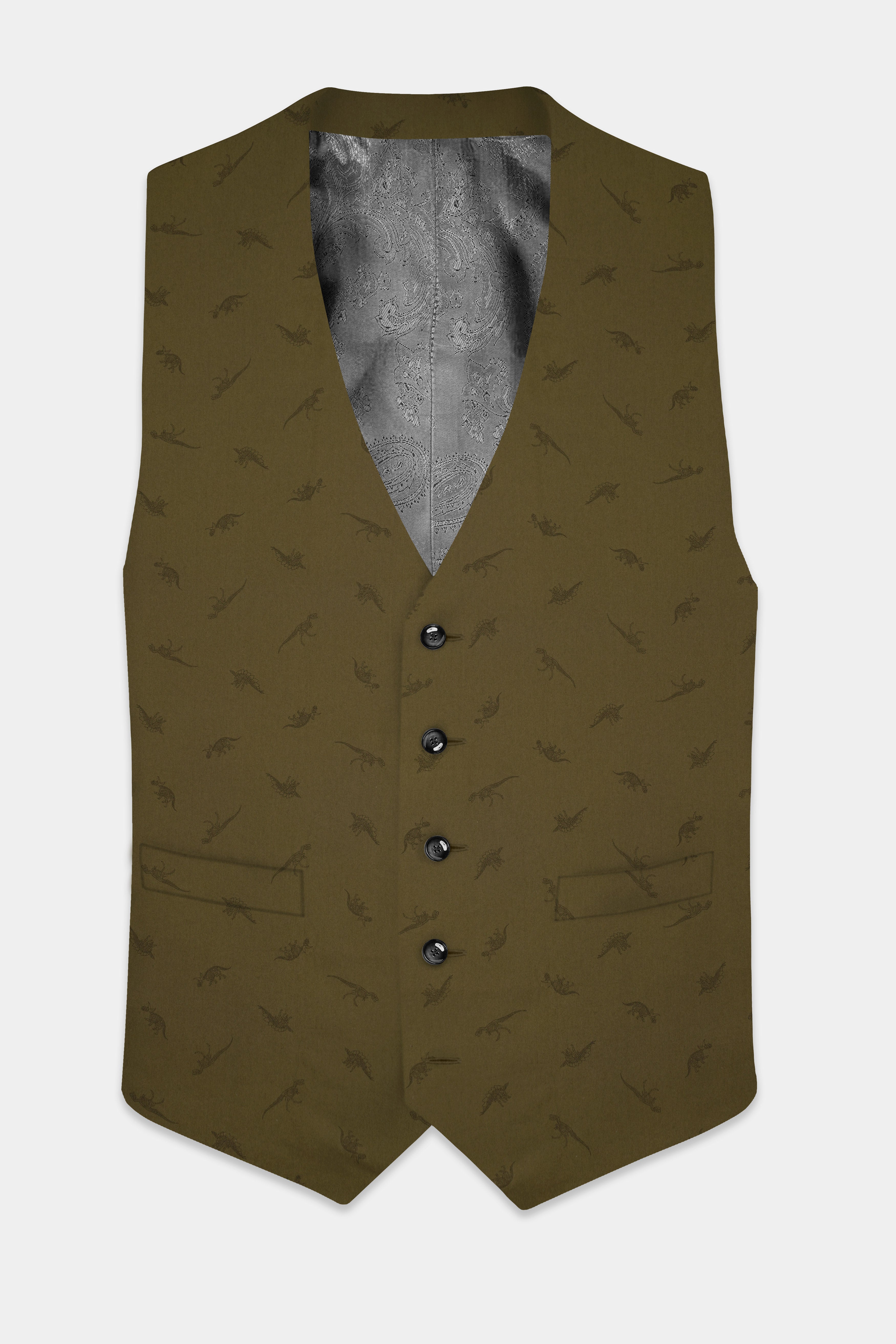Prehistoric-Hemlock Green Dinosaur Printed Cotton Waistcoat