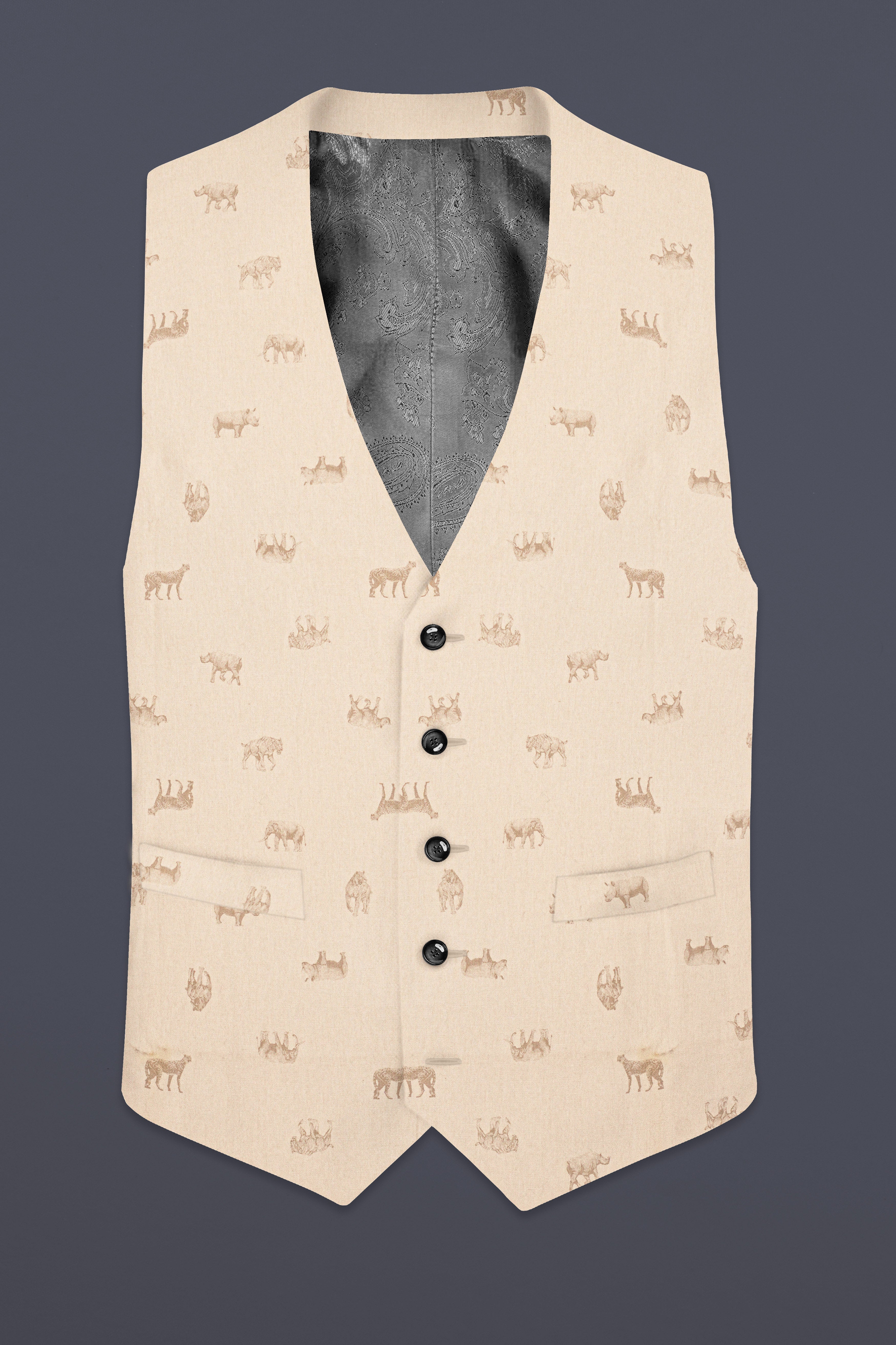 Ivory Wild-Vanilla Cream Animal Printed Cotton Waistcoat
