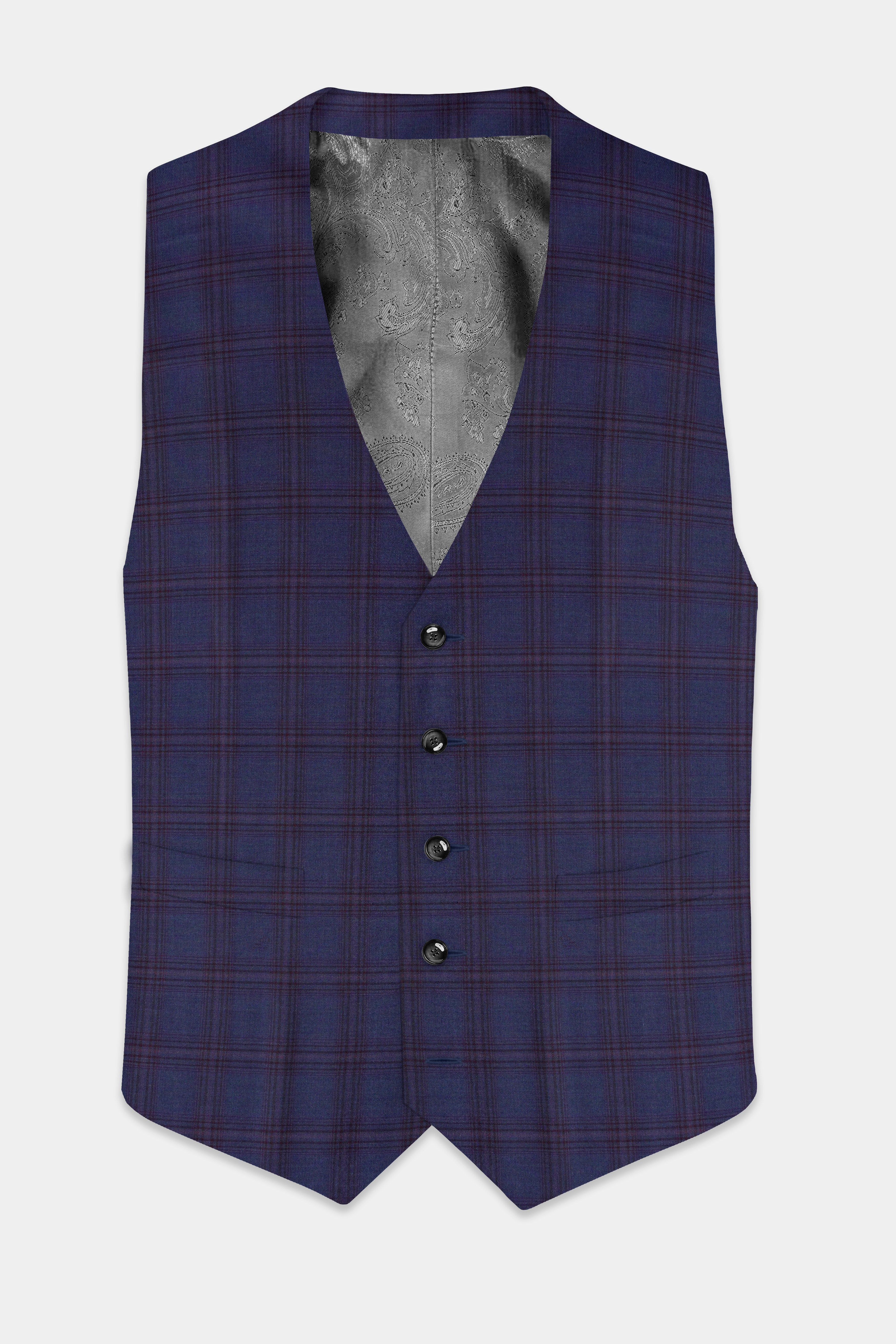 Ocean Crest-Martinique Blue Plaid Wool Rich Waistcoat