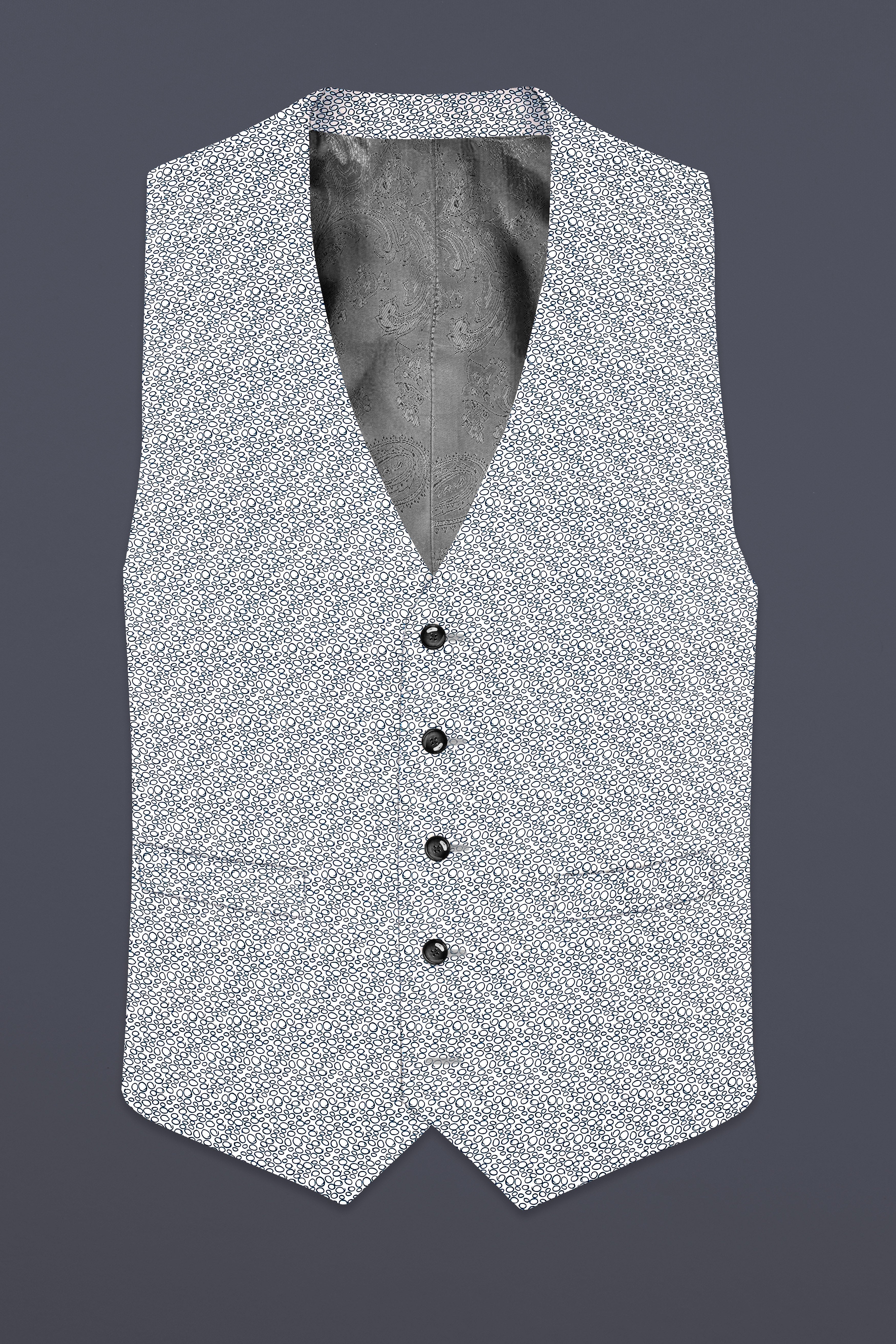 Azure Mist-Bright White And Stratos Blue Printed Cotton Waistcoat