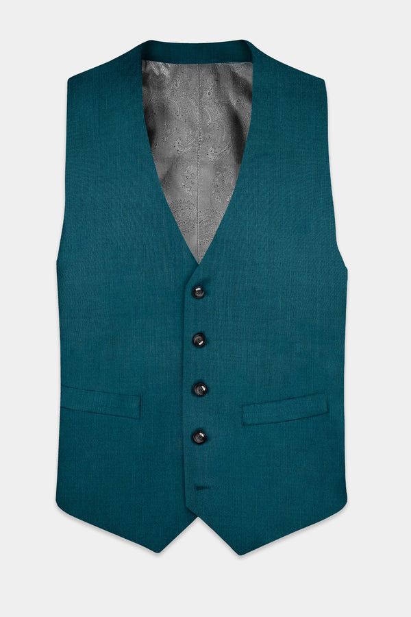 Sapphire-Peacock Blue Solid Wool Rich Waistcoat