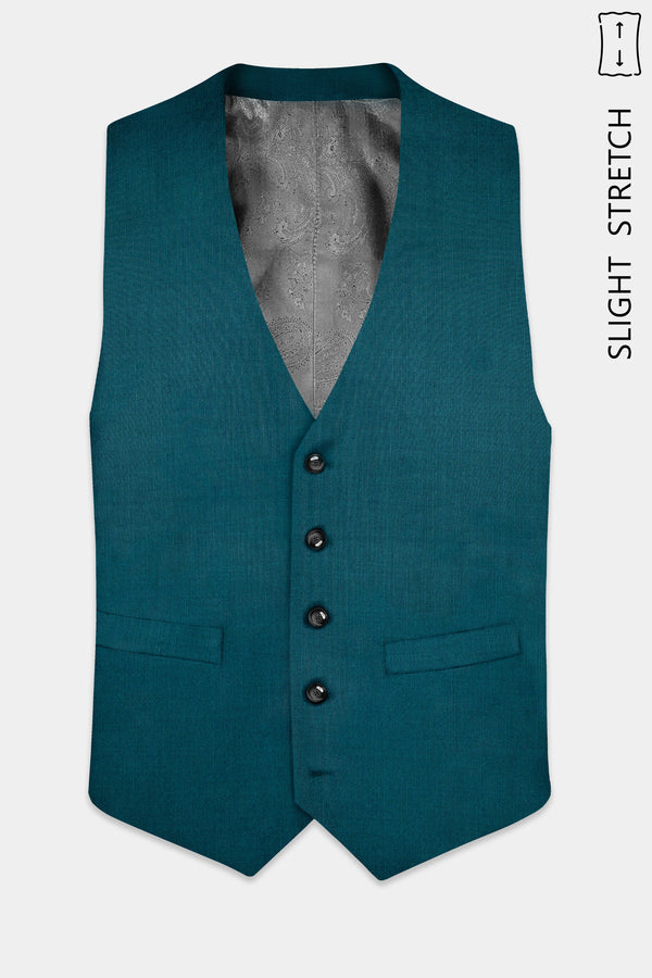 Sapphire-Peacock Blue Solid Wool Rich Slight Stretch Waistcoat