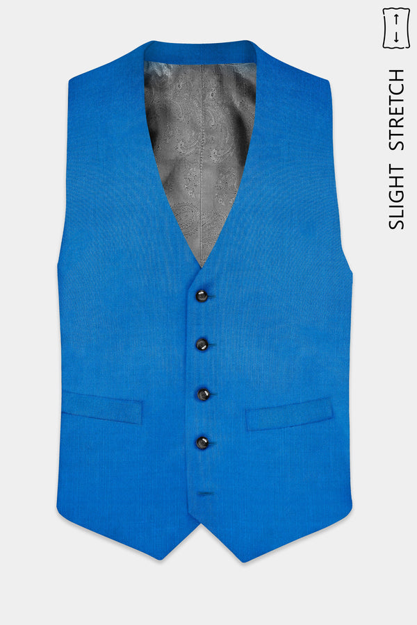 Azure-Venice Blue Solid Wool Rich Slight Stretch Waistcoat
