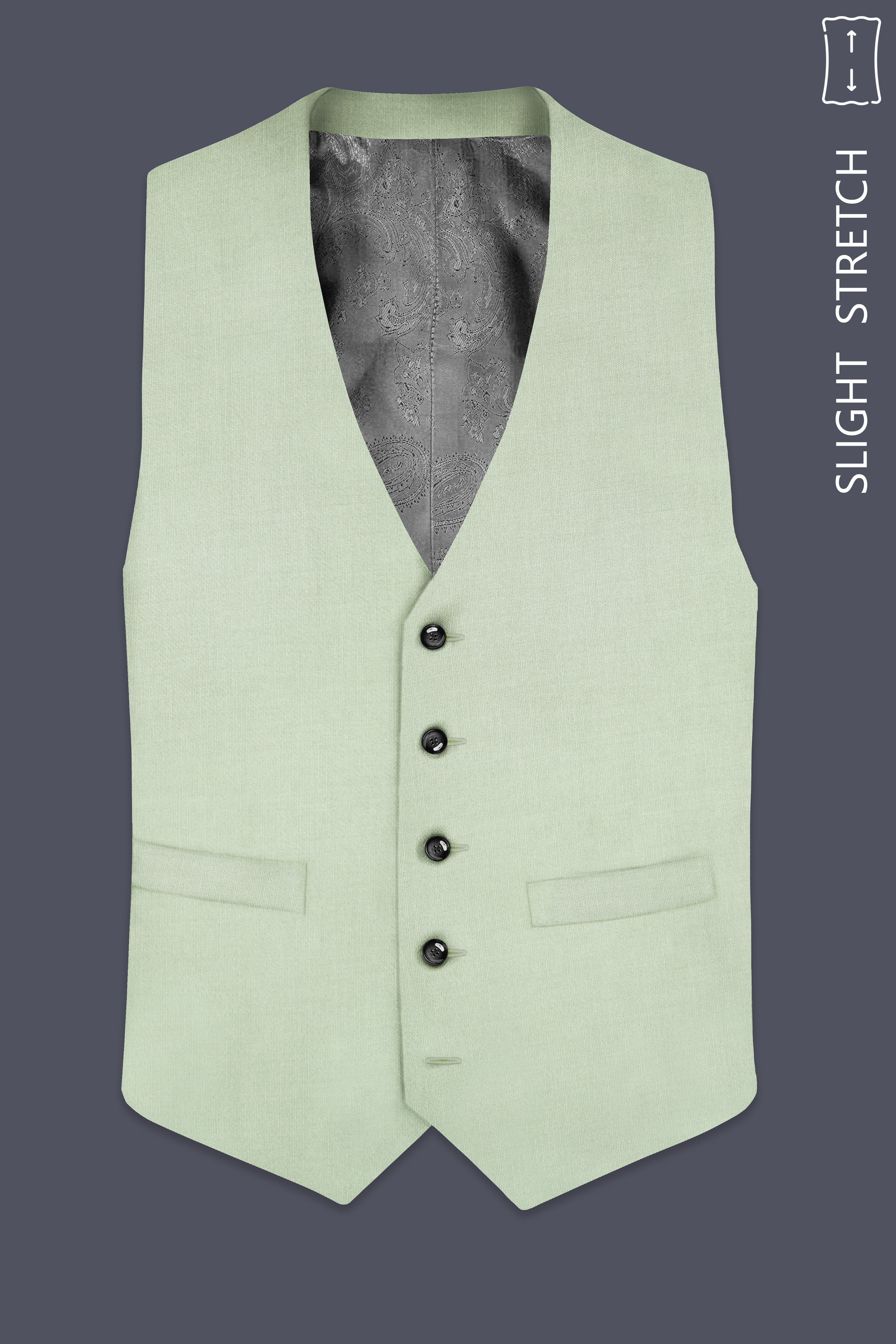 Lichen-Norway Green Solid Wool Rich Slight Stretch Waistcoat