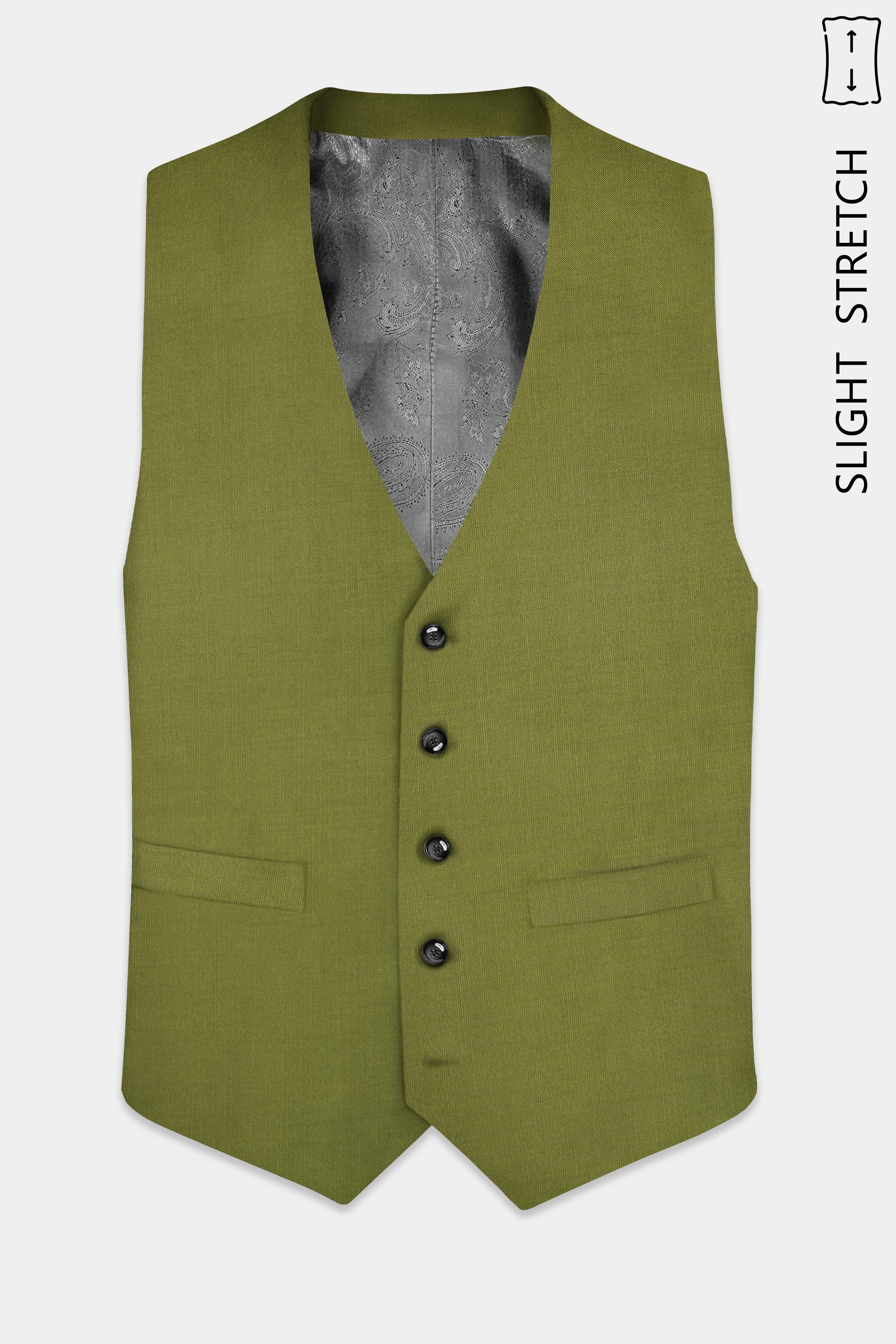 Glade-Muddy Green Solid Wool Rich Slight Stretch Waistcoat