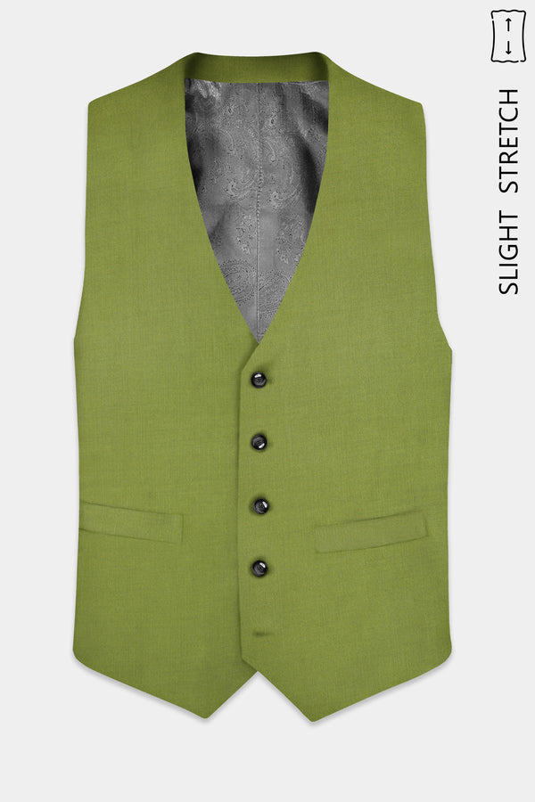Pistachio-Wasabi Green Solid Wool Rich Slight Stretch Waistcoat