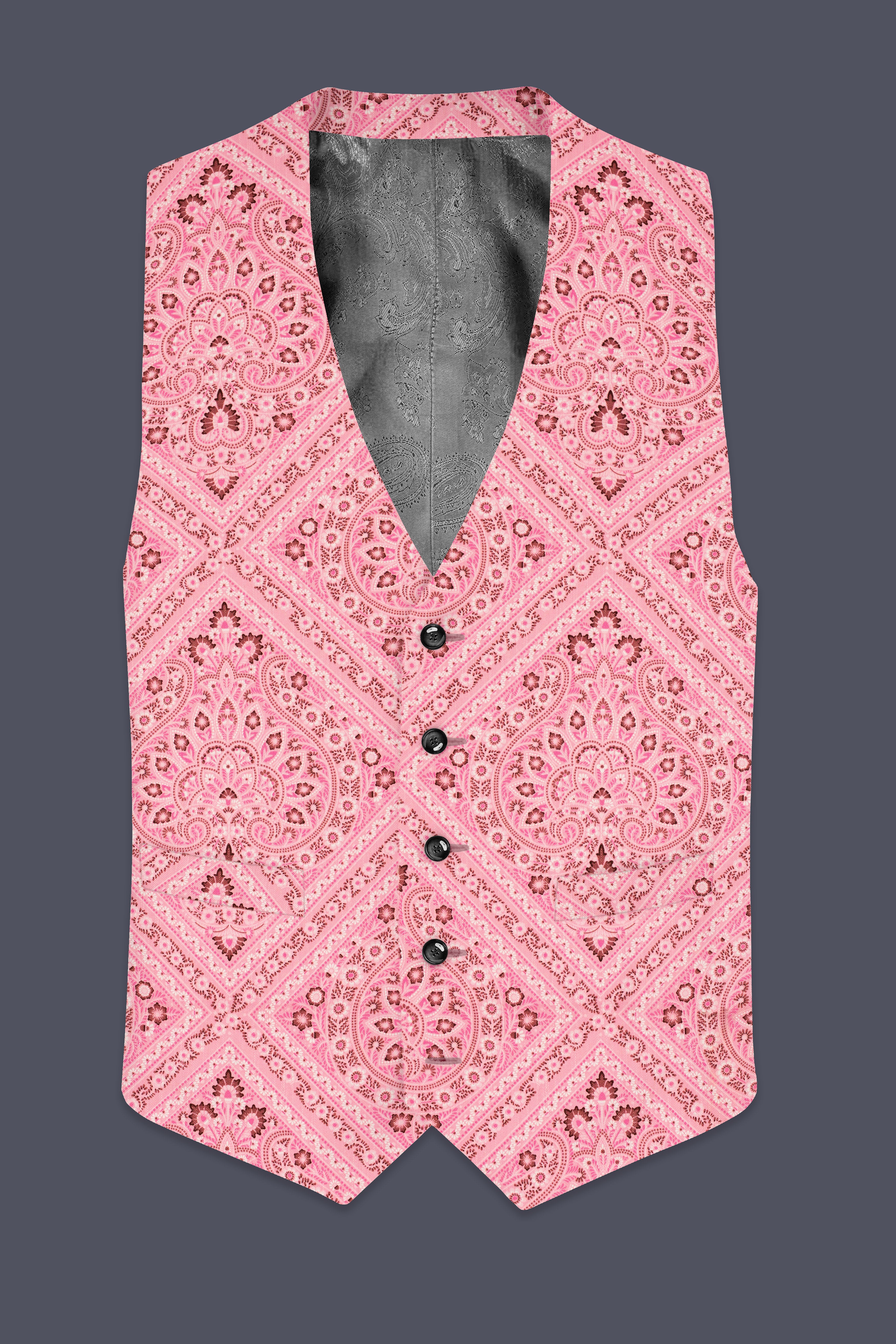 Rose Bud Pink Printed Cotton Waistcoat