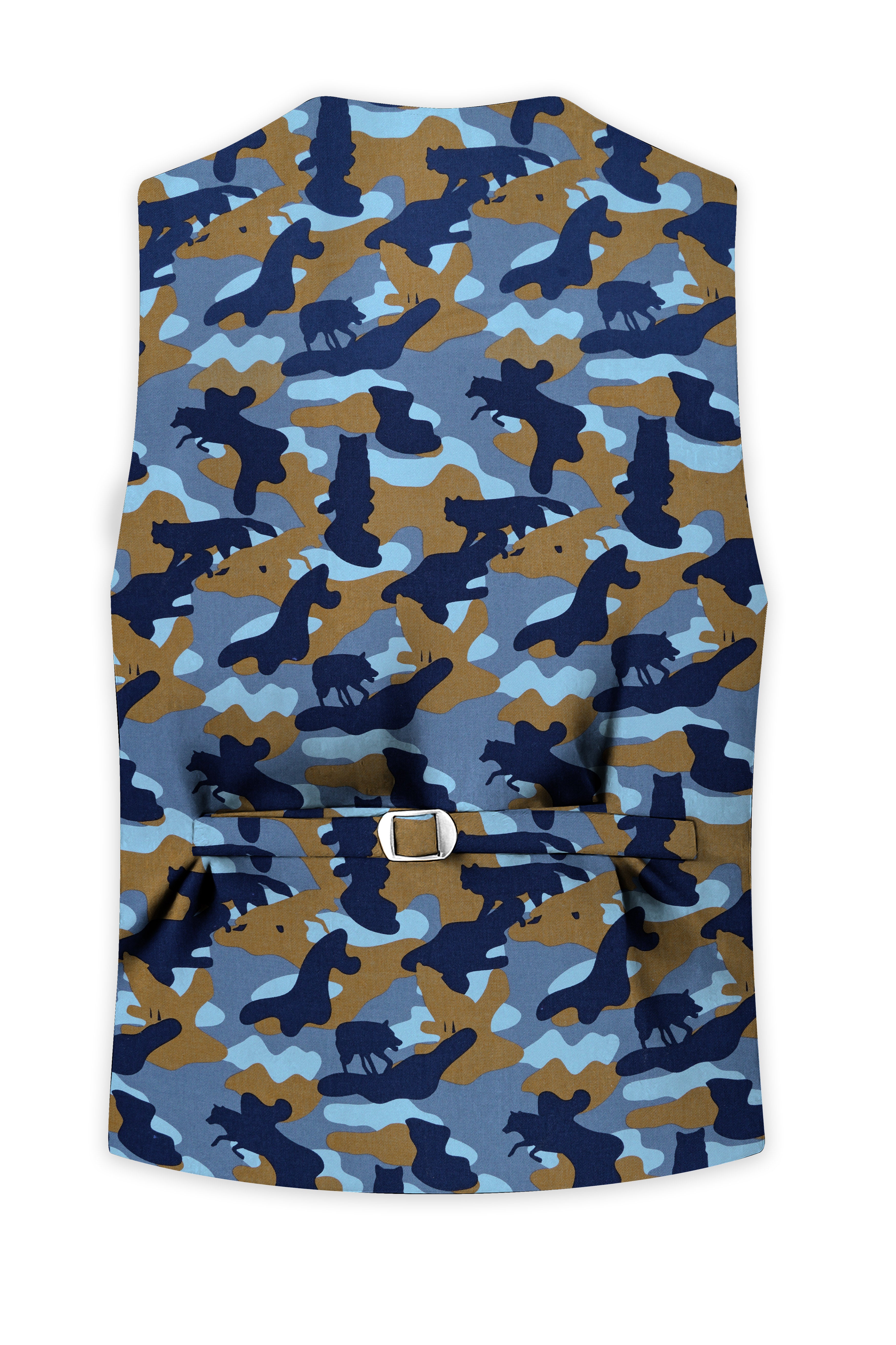 Martinique Blue And Irish Brown Camouflage Printed Waistcoat