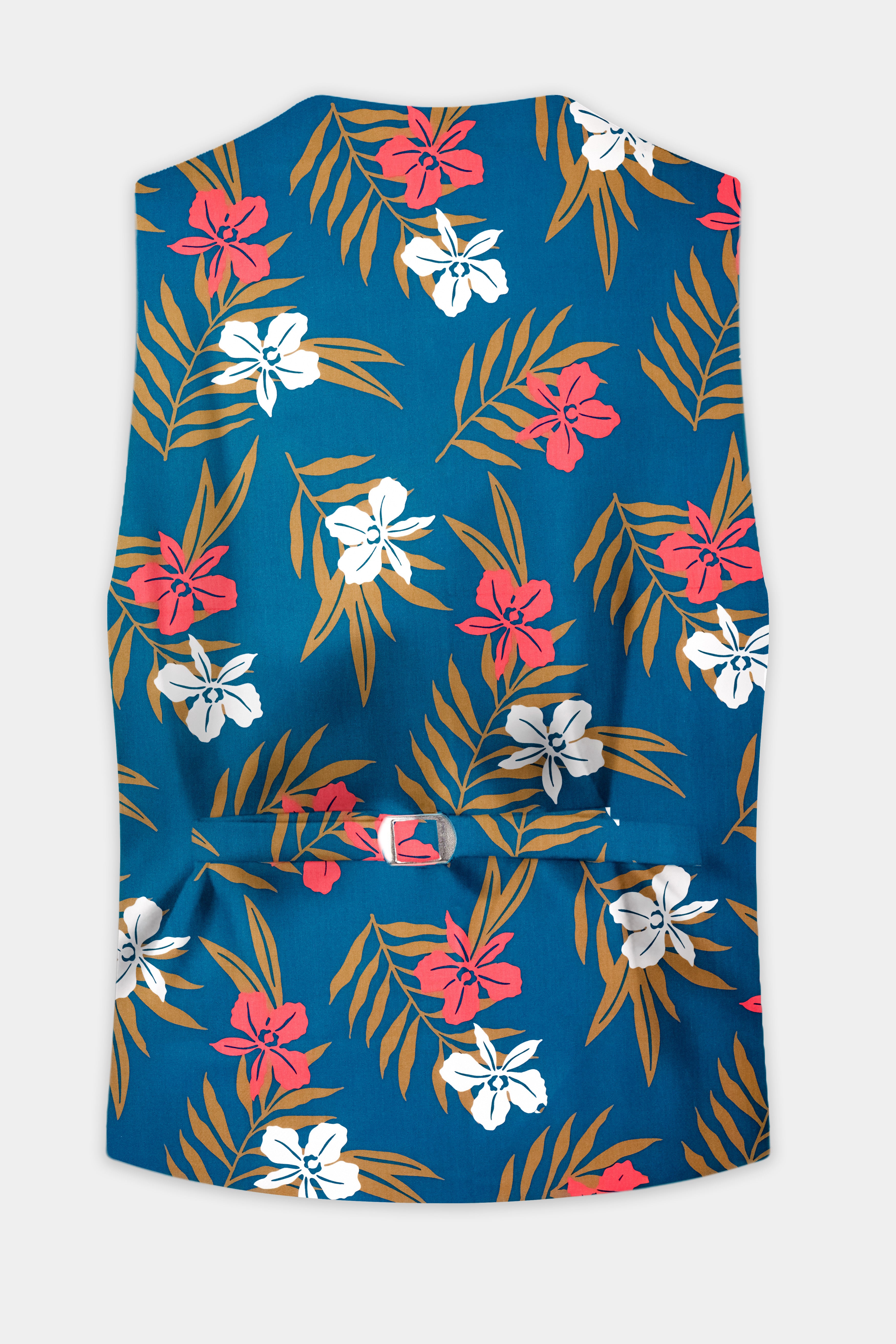 Venice Blue Floral Printed Cotton Waistcoat
